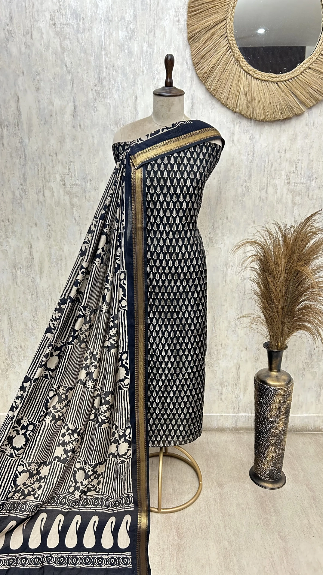 Midnight Block Print Elegance Maheshwari Unstitched suit