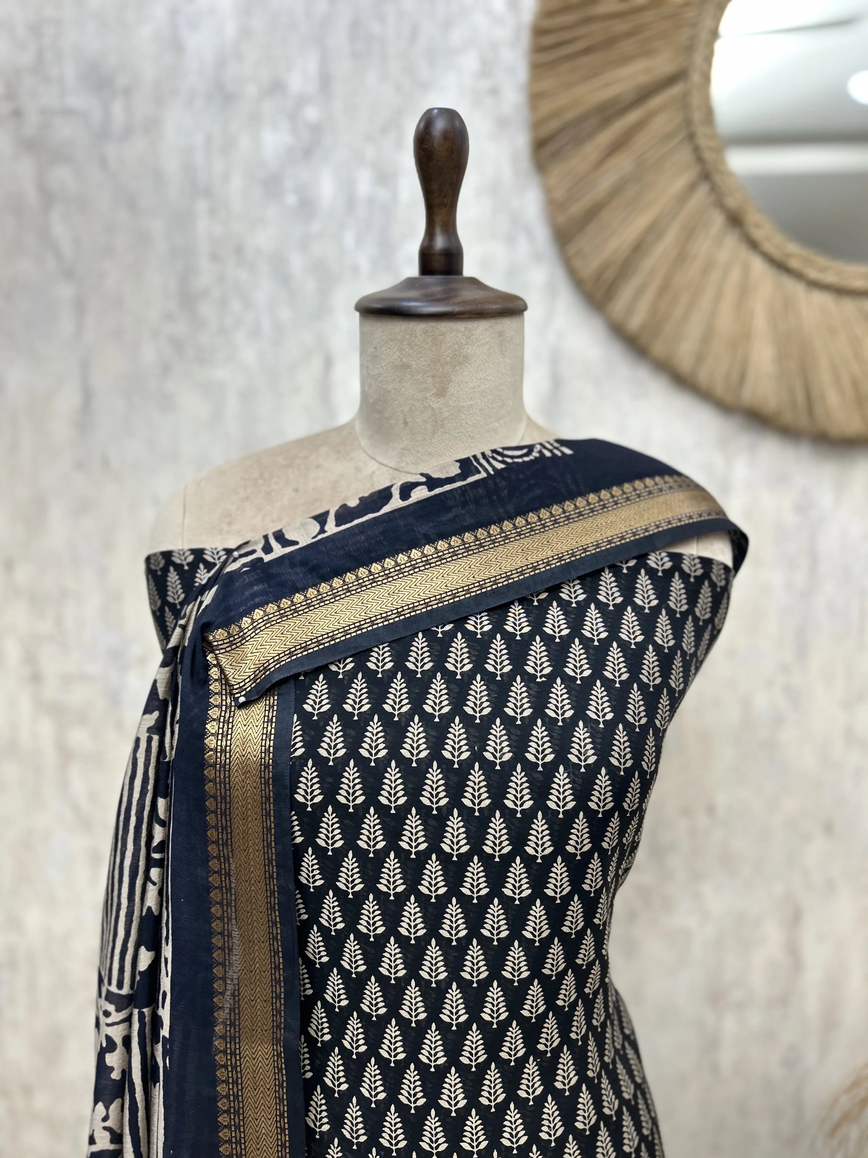 Midnight Block Print Elegance Maheshwari Unstitched suit