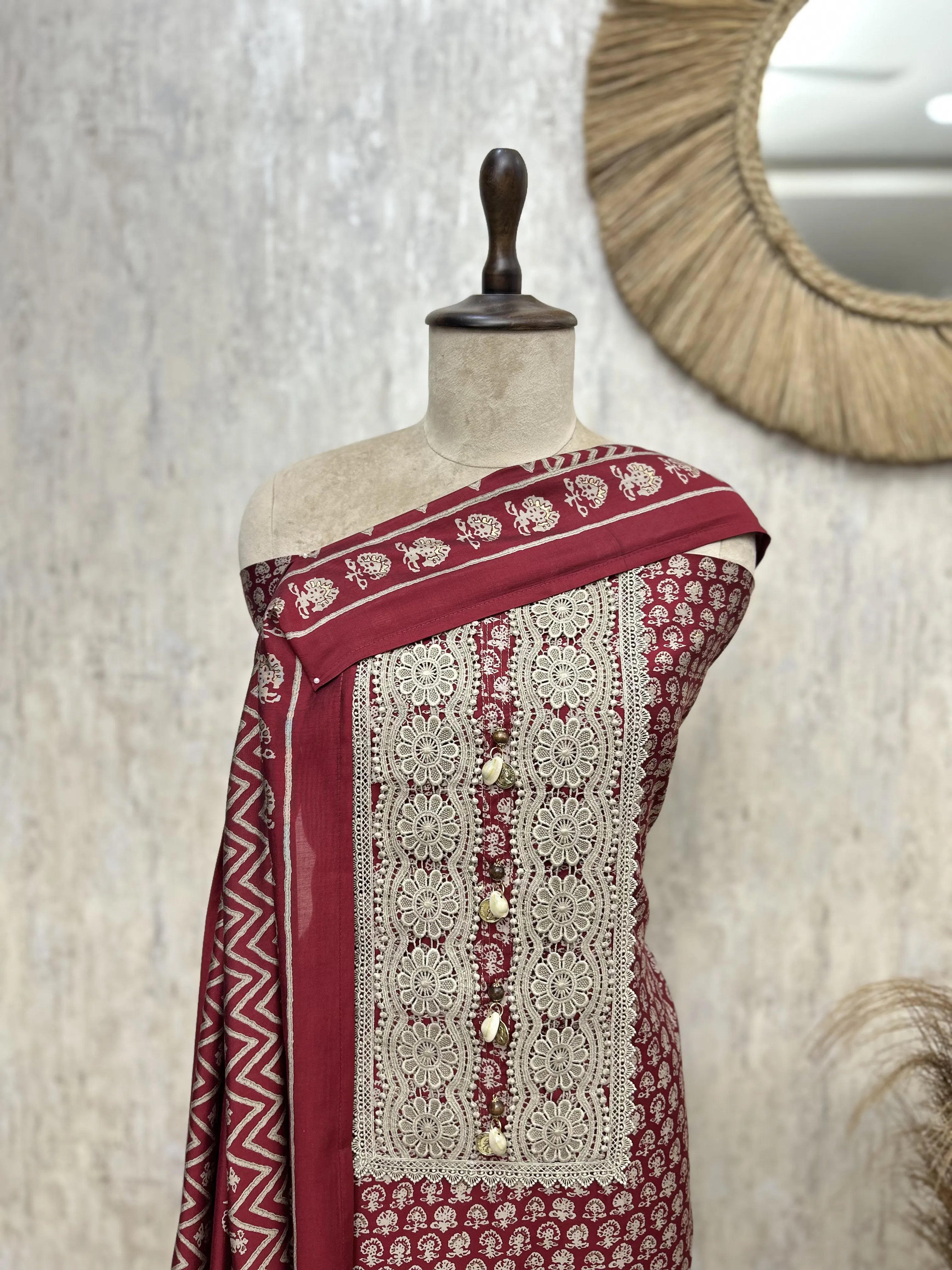 Floral print cotton unstitched suit