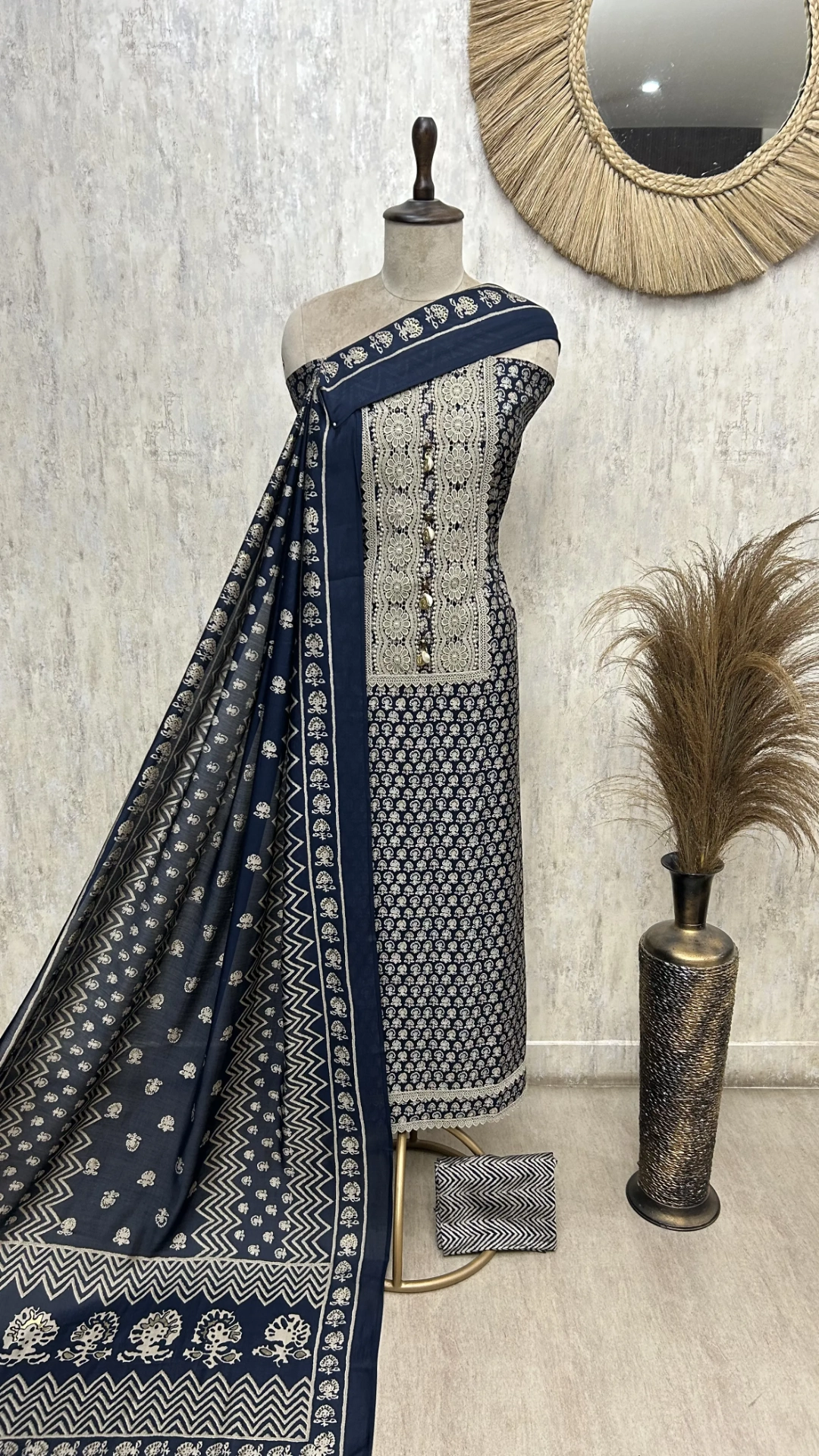 Floral print cotton unstitched suit