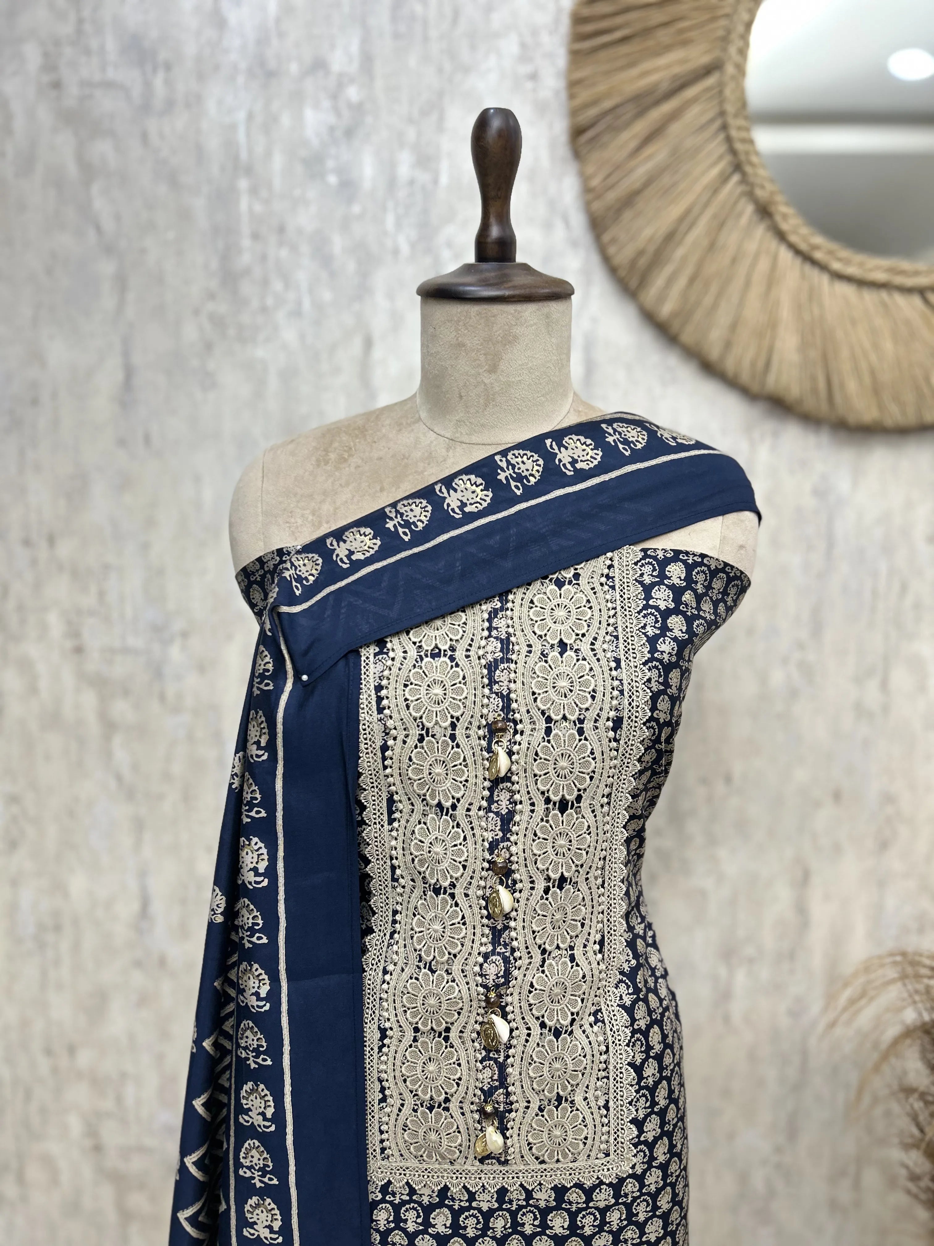 Floral print cotton unstitched suit