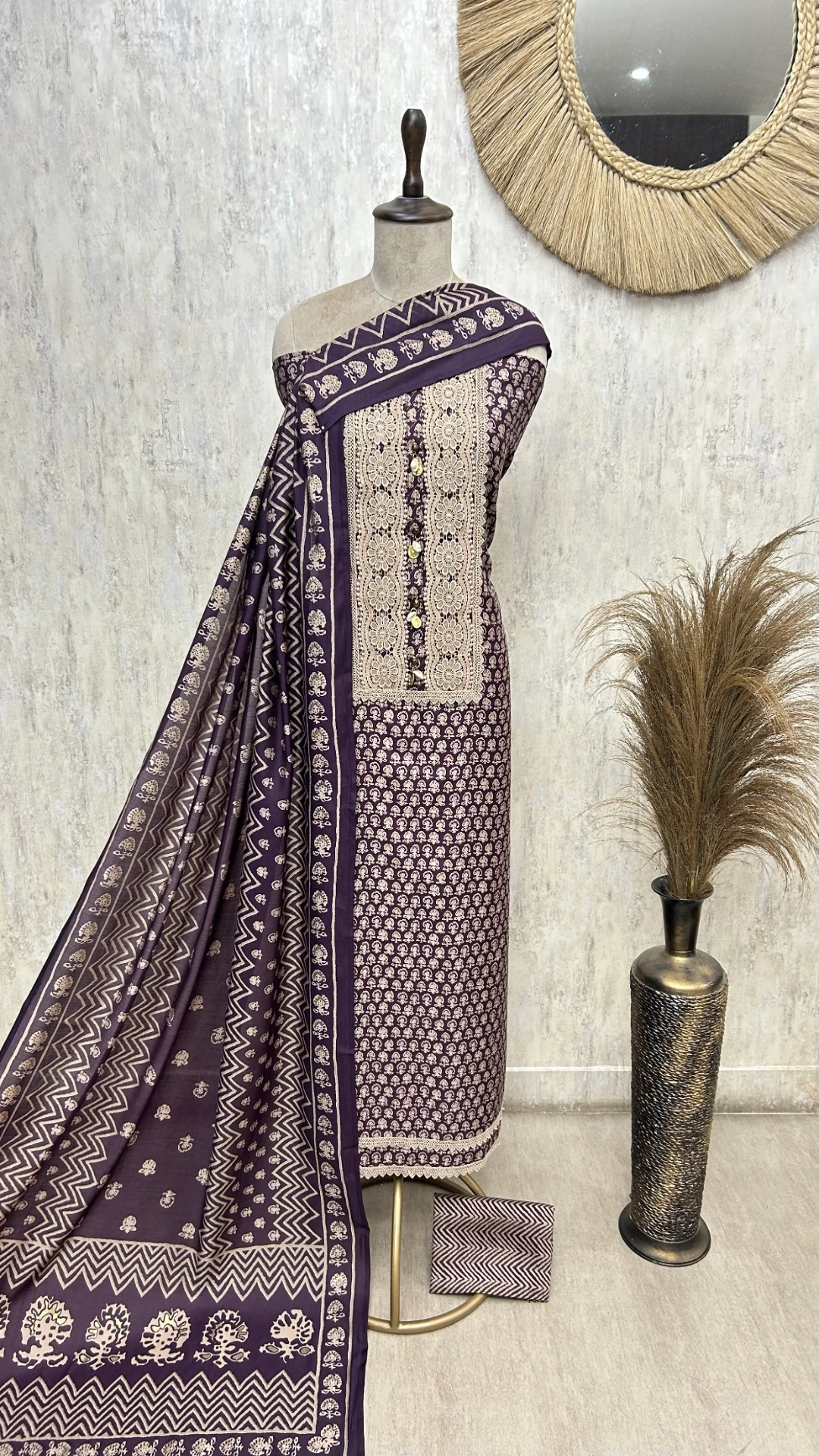 Floral print cotton unstitched suit