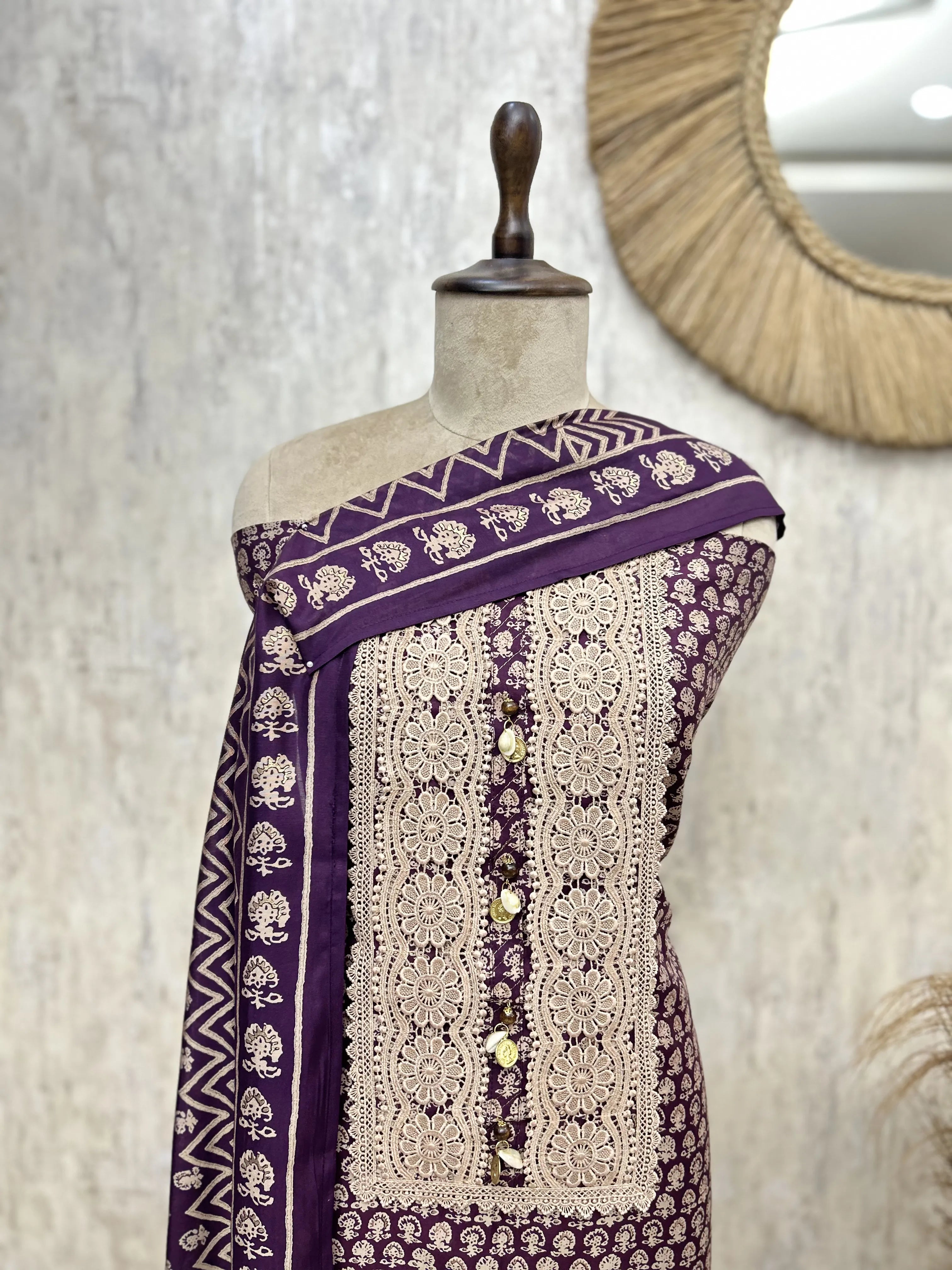 Floral print cotton unstitched suit