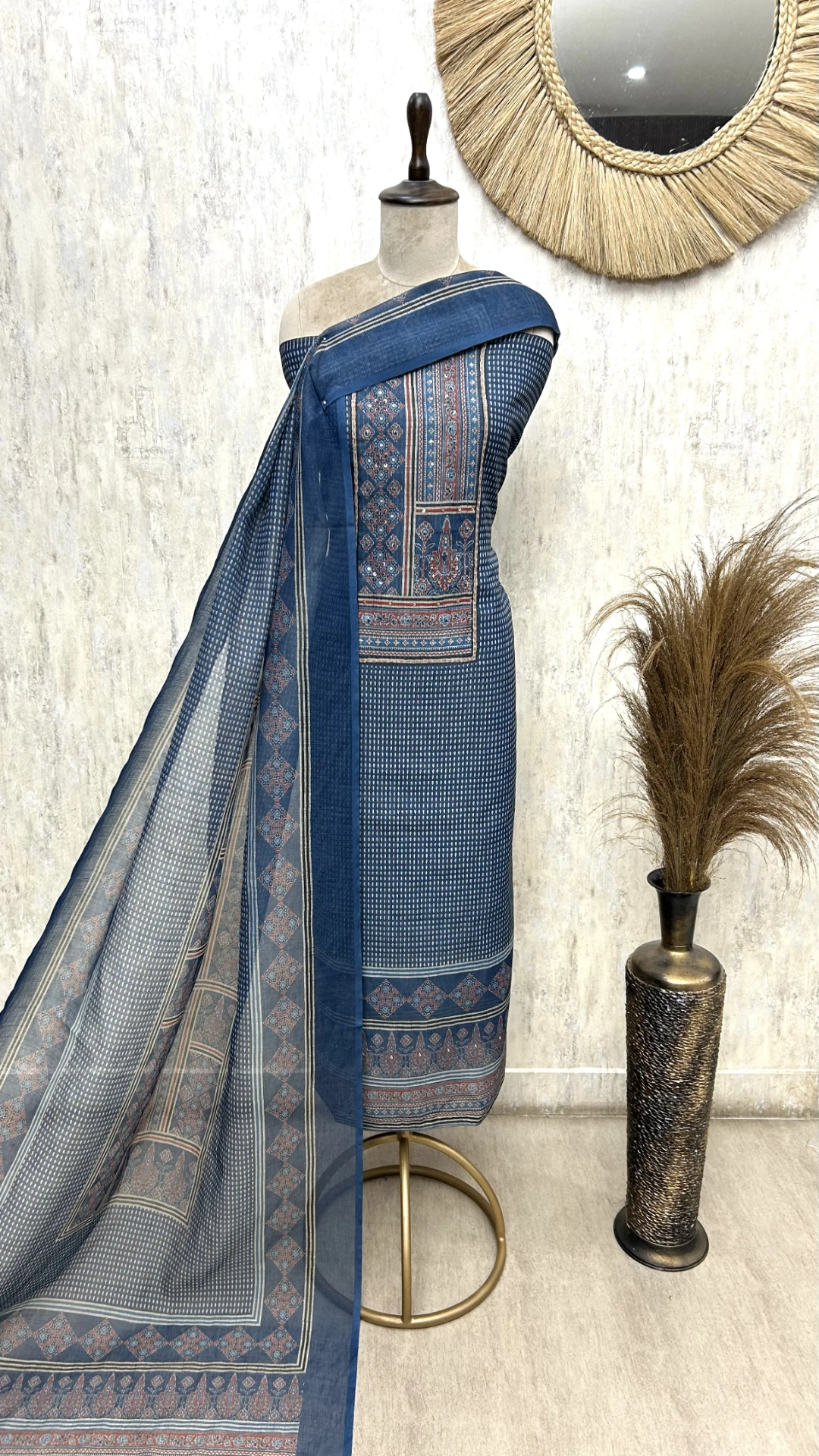 Rustic Patchwork Linen Unstitched suit