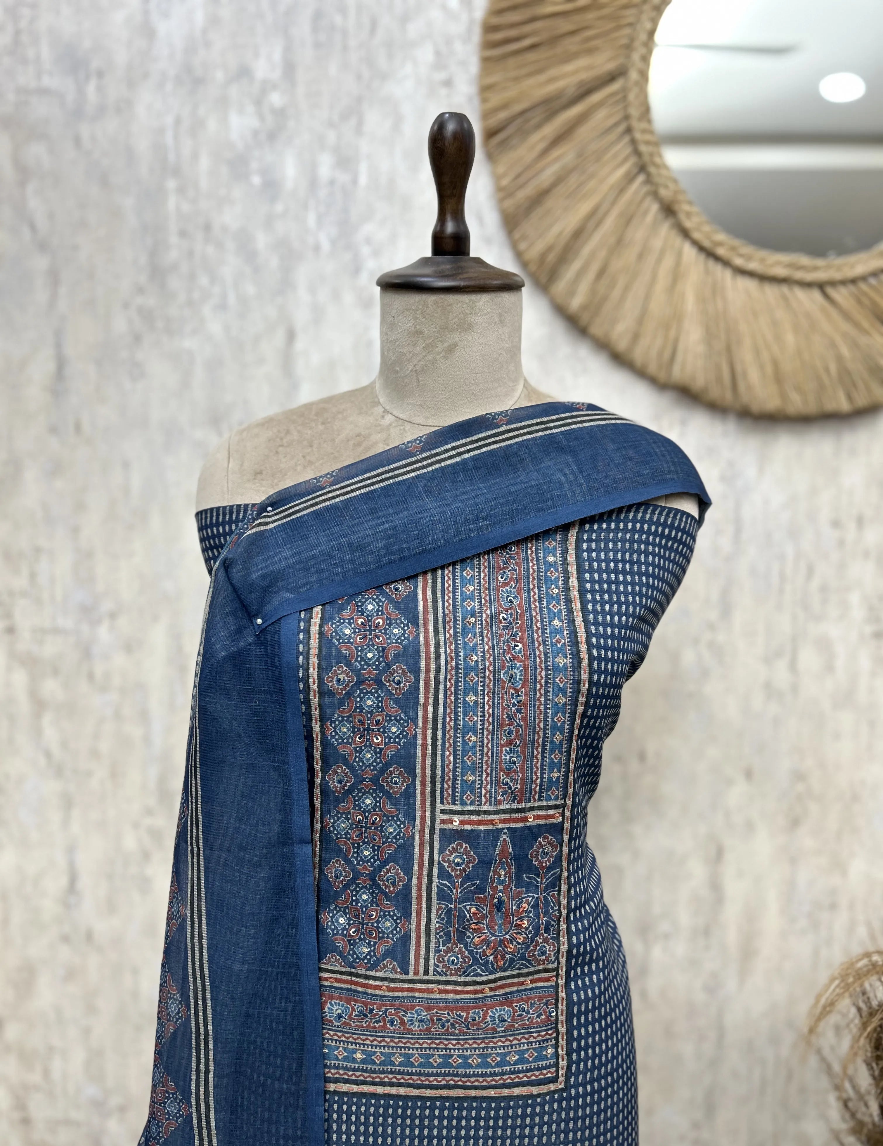 Rustic Patchwork Linen Unstitched suit