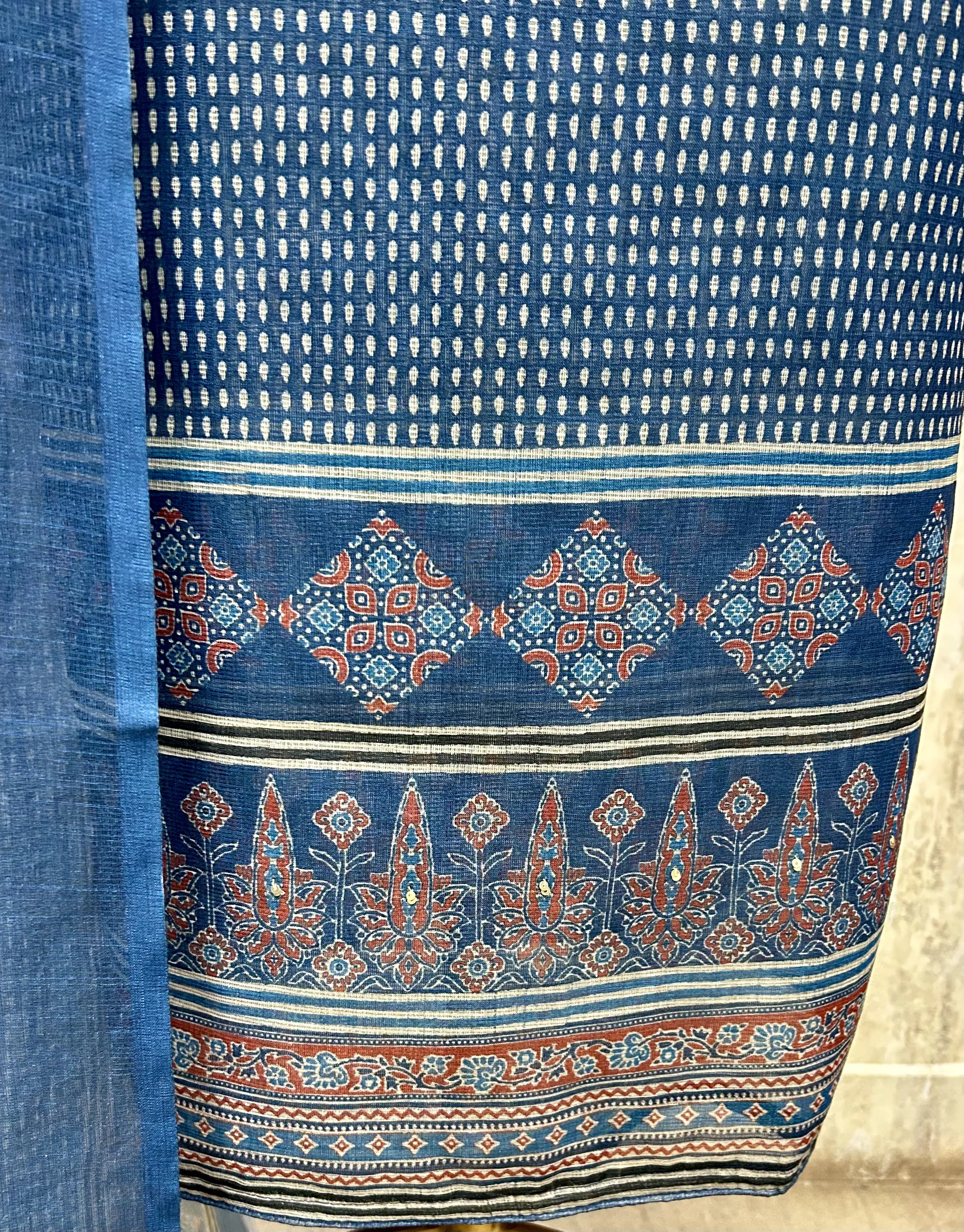 Rustic Patchwork Linen Unstitched suit