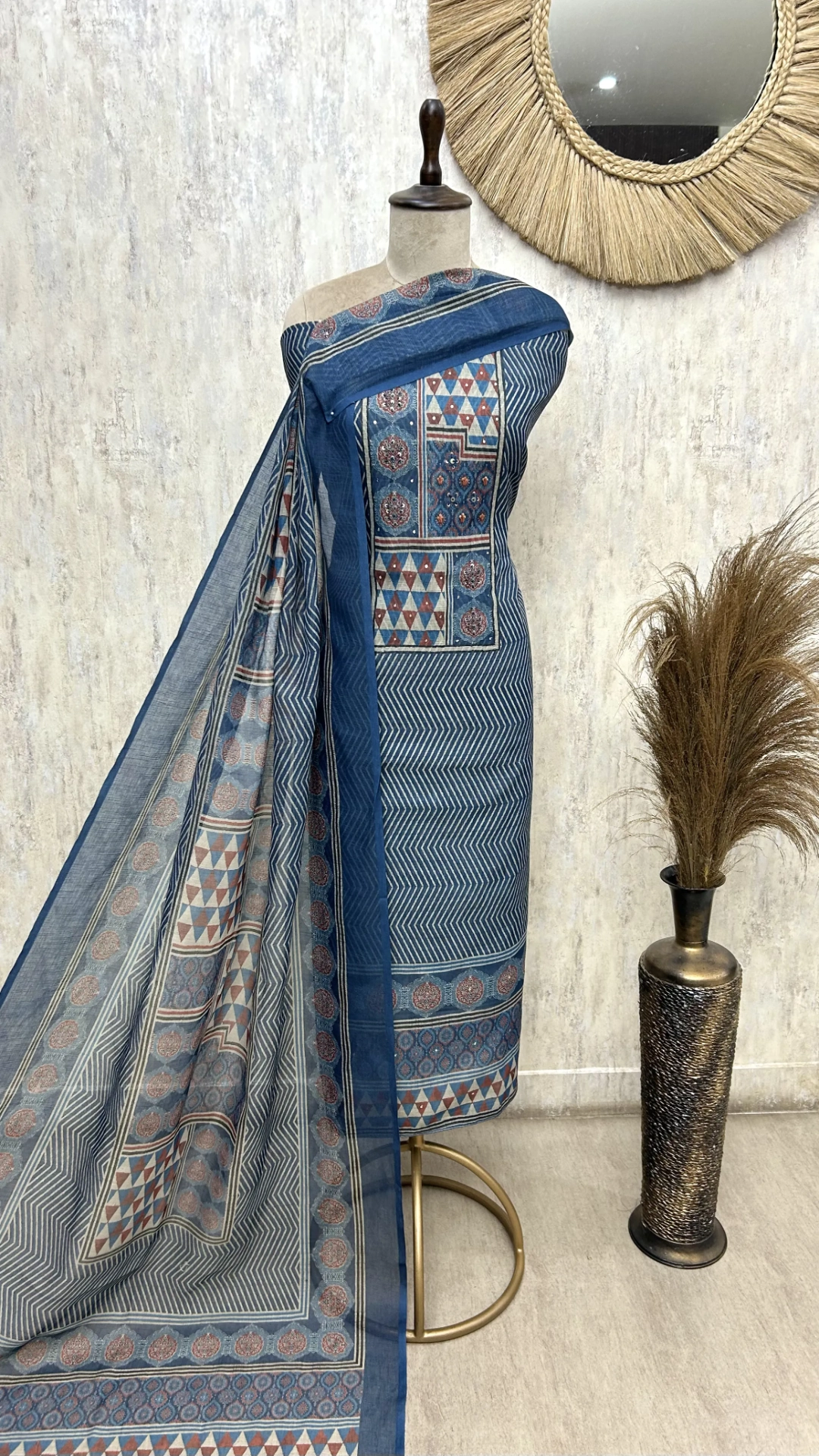 Rustic Patchwork Linen Unstitched suit
