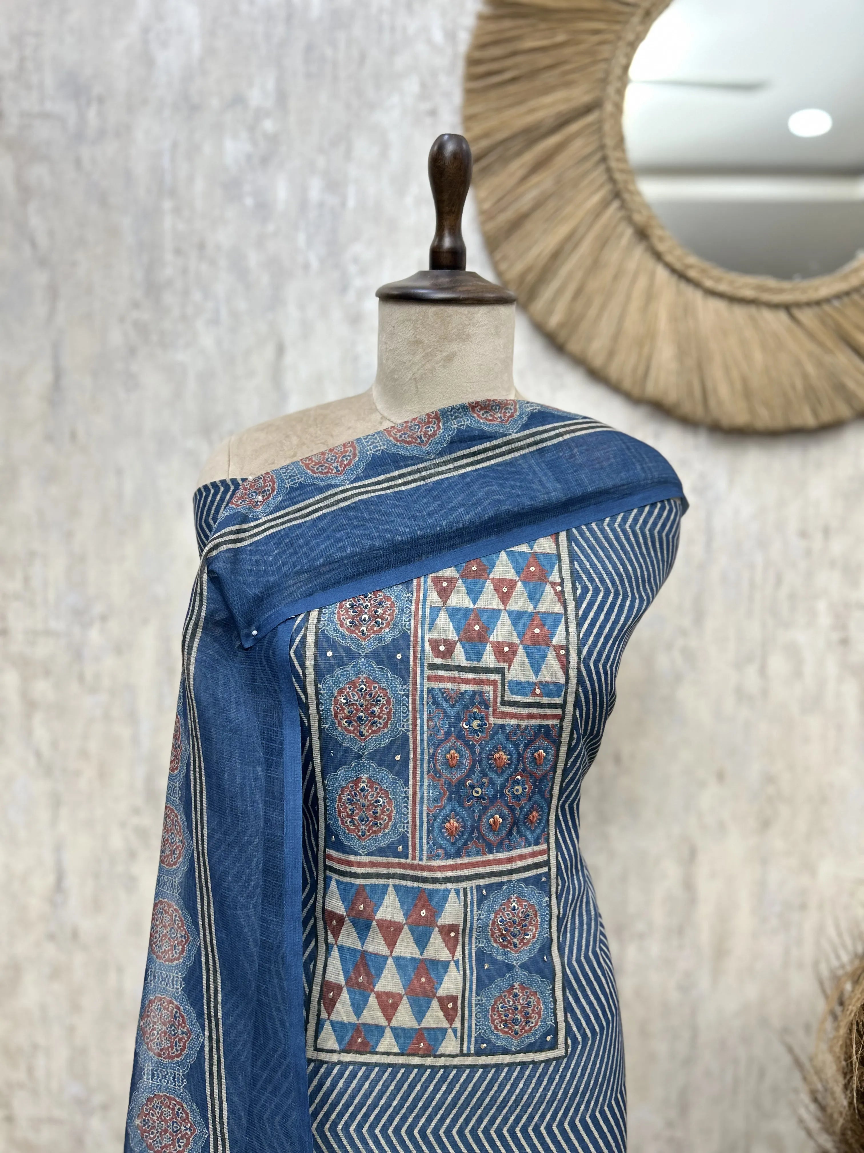 Rustic Patchwork Linen Unstitched suit