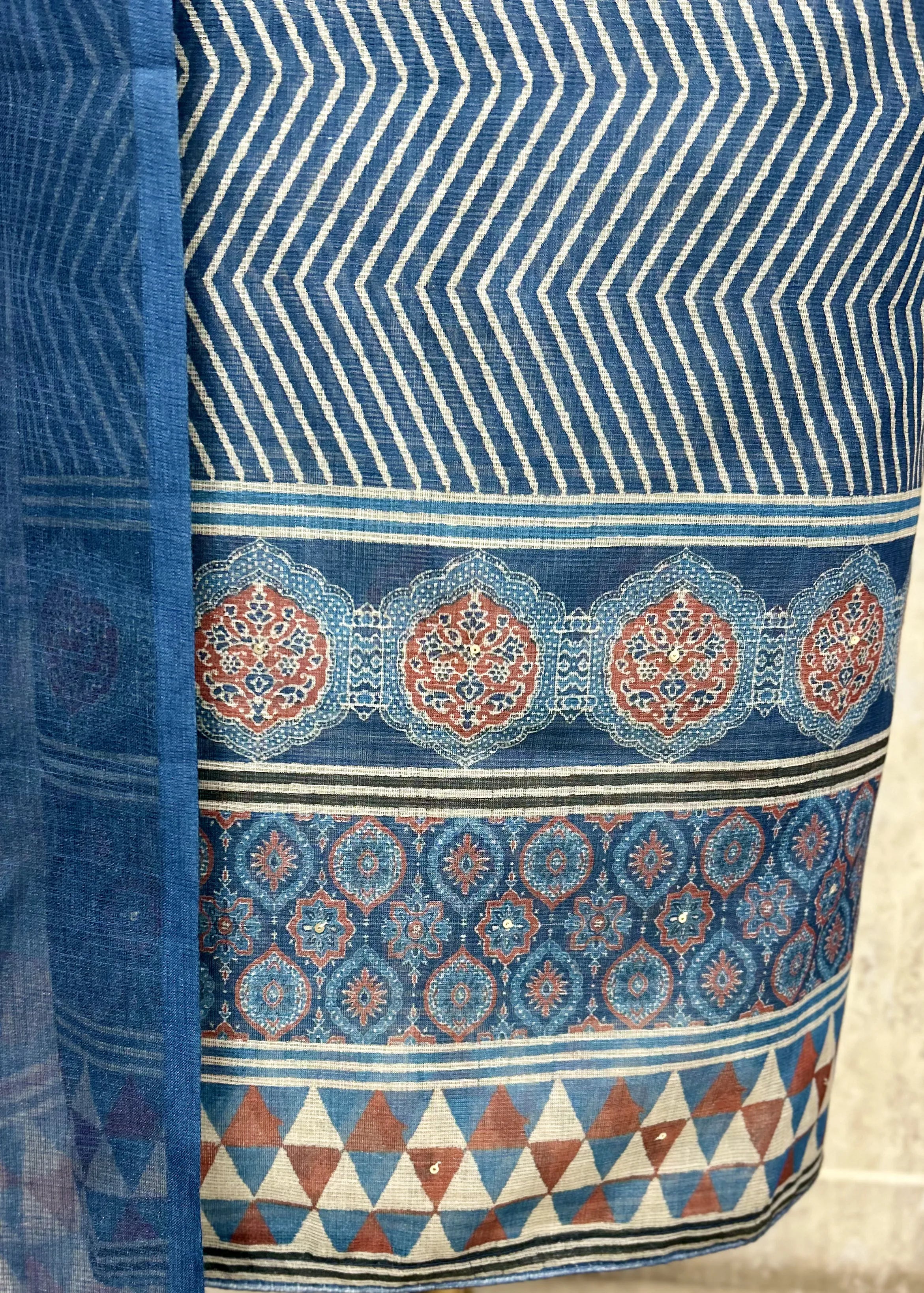 Rustic Patchwork Linen Unstitched suit