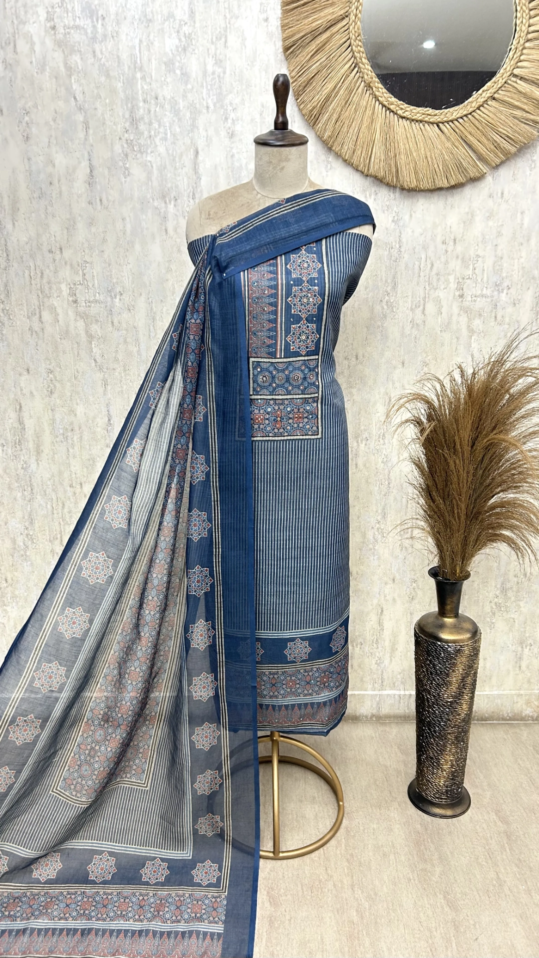 Rustic Patchwork Linen Unstitched suit