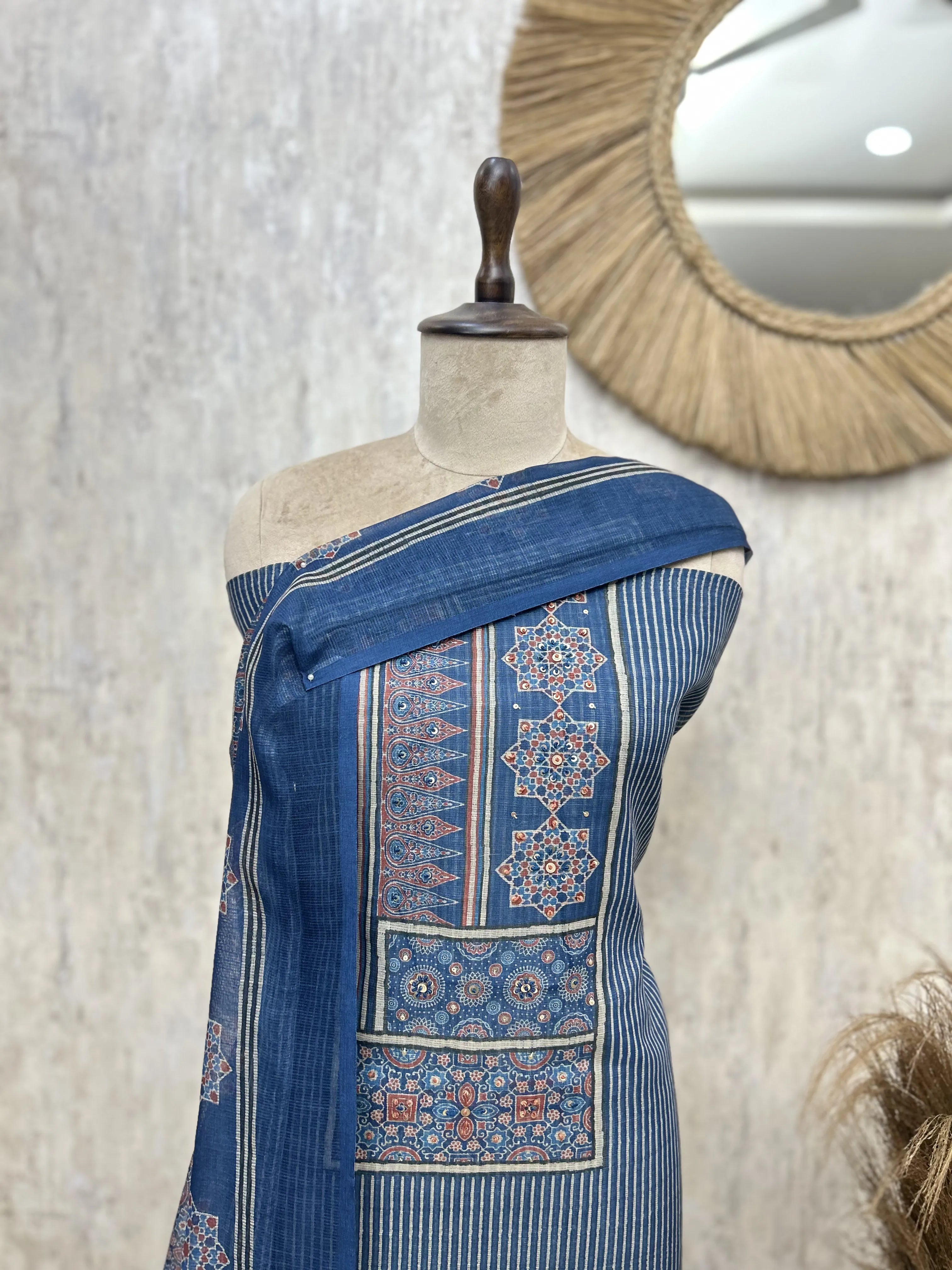 Rustic Patchwork Linen Unstitched suit
