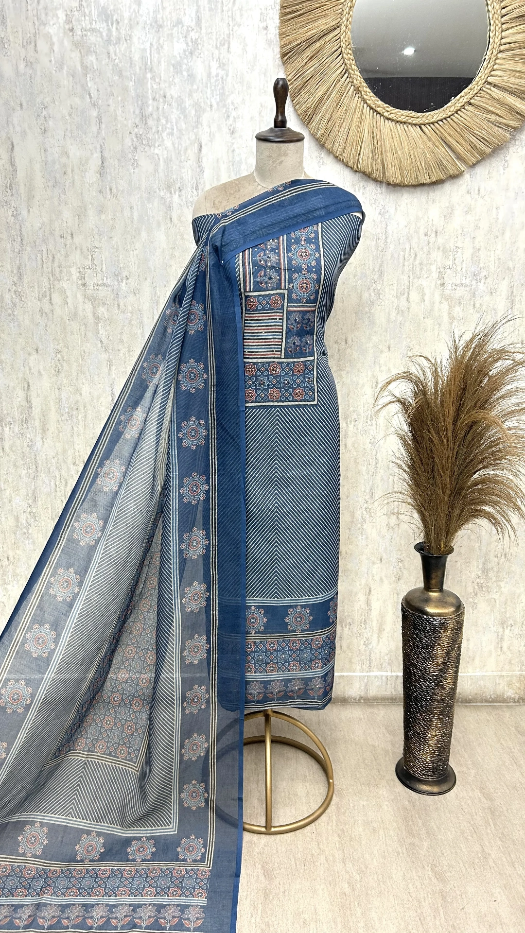 Rustic Patchwork Linen Unstitched suit