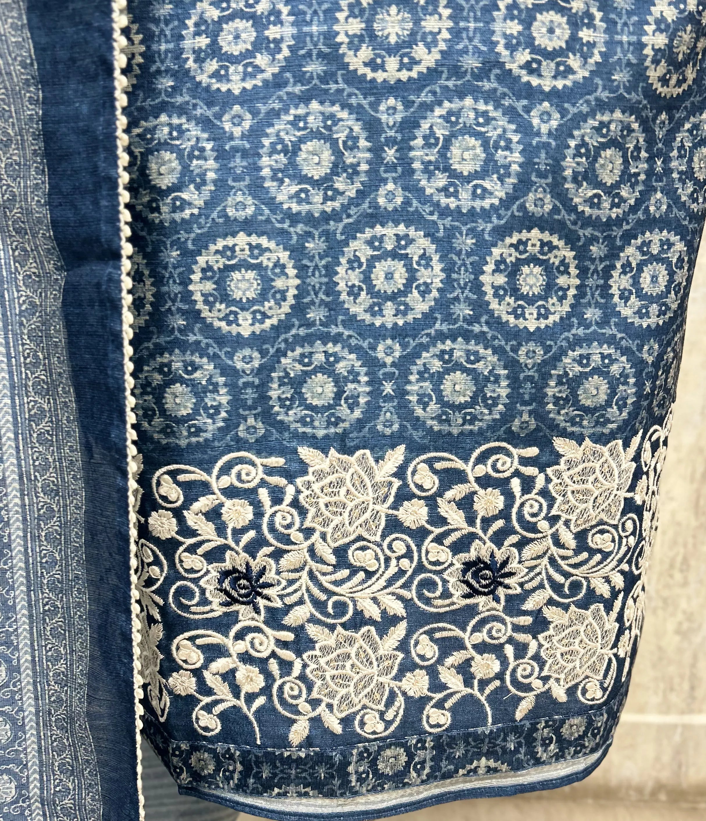 Indigo Floral Elegance linen Unstitched suit