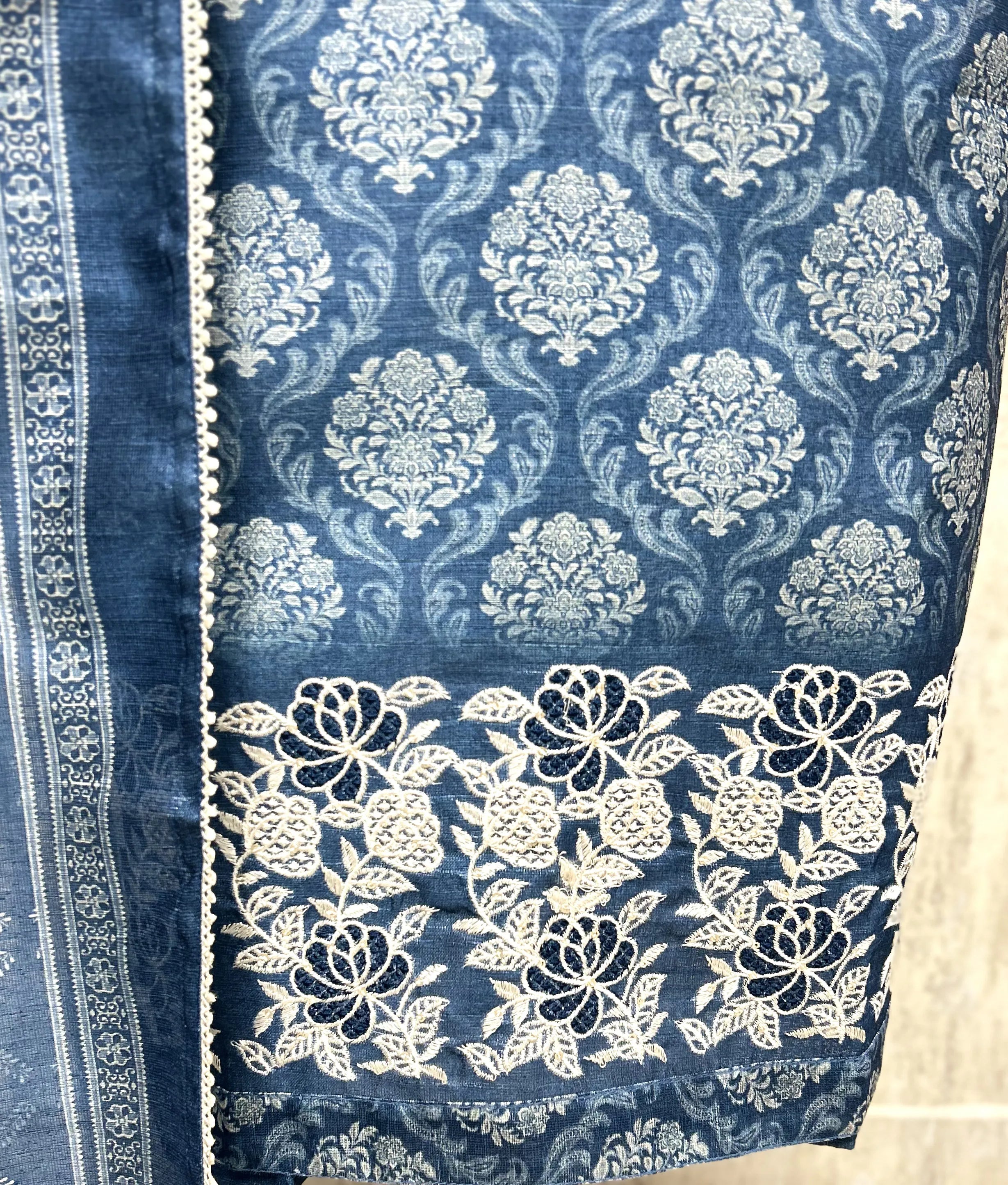 Indigo Floral Elegance linen Unstitched suit