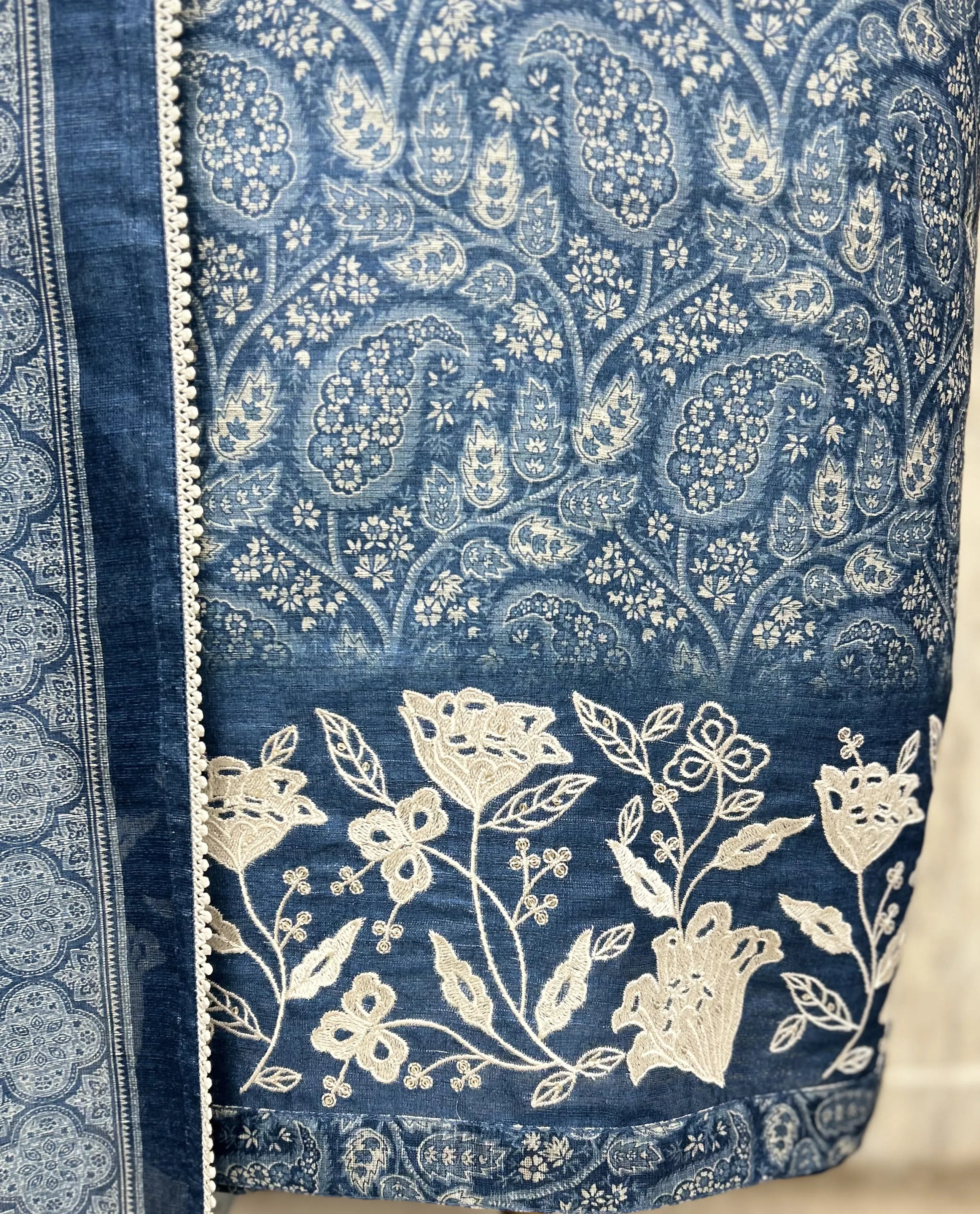 Indigo Floral Elegance linen Unstitched suit