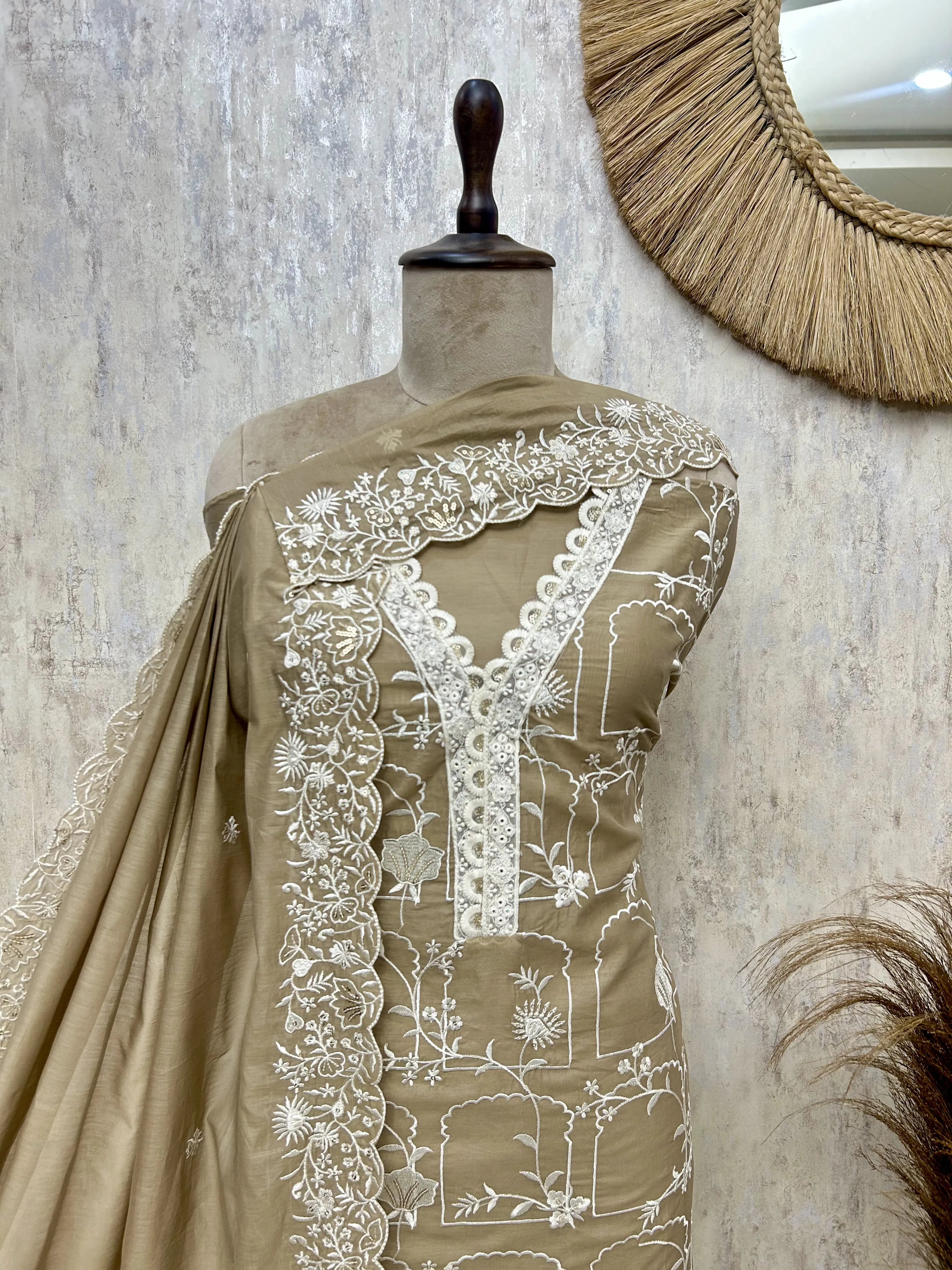 Rustic Print Elegance Linen Unstitched Suit