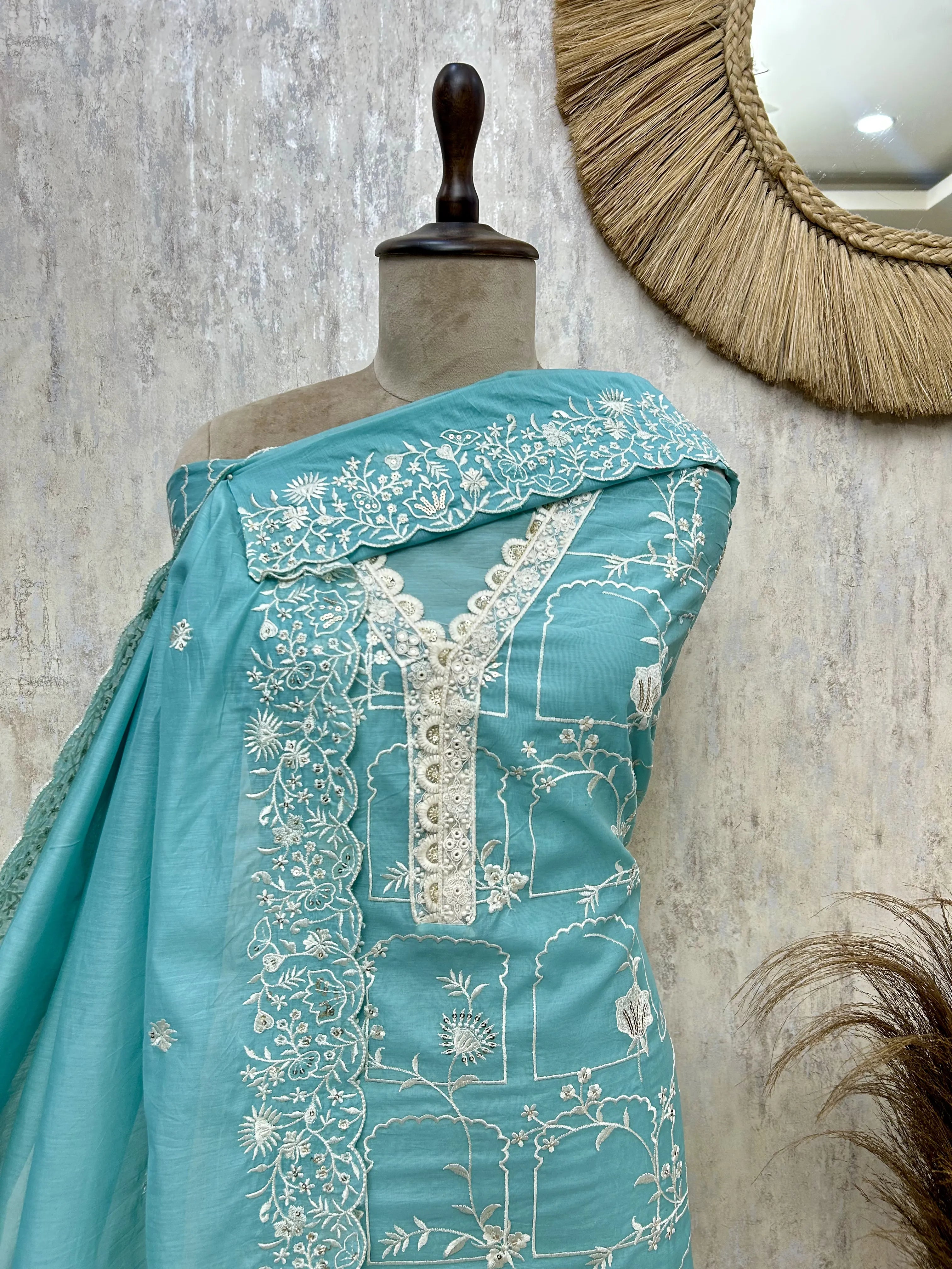 Rustic Print Elegance Linen Unstitched Suit