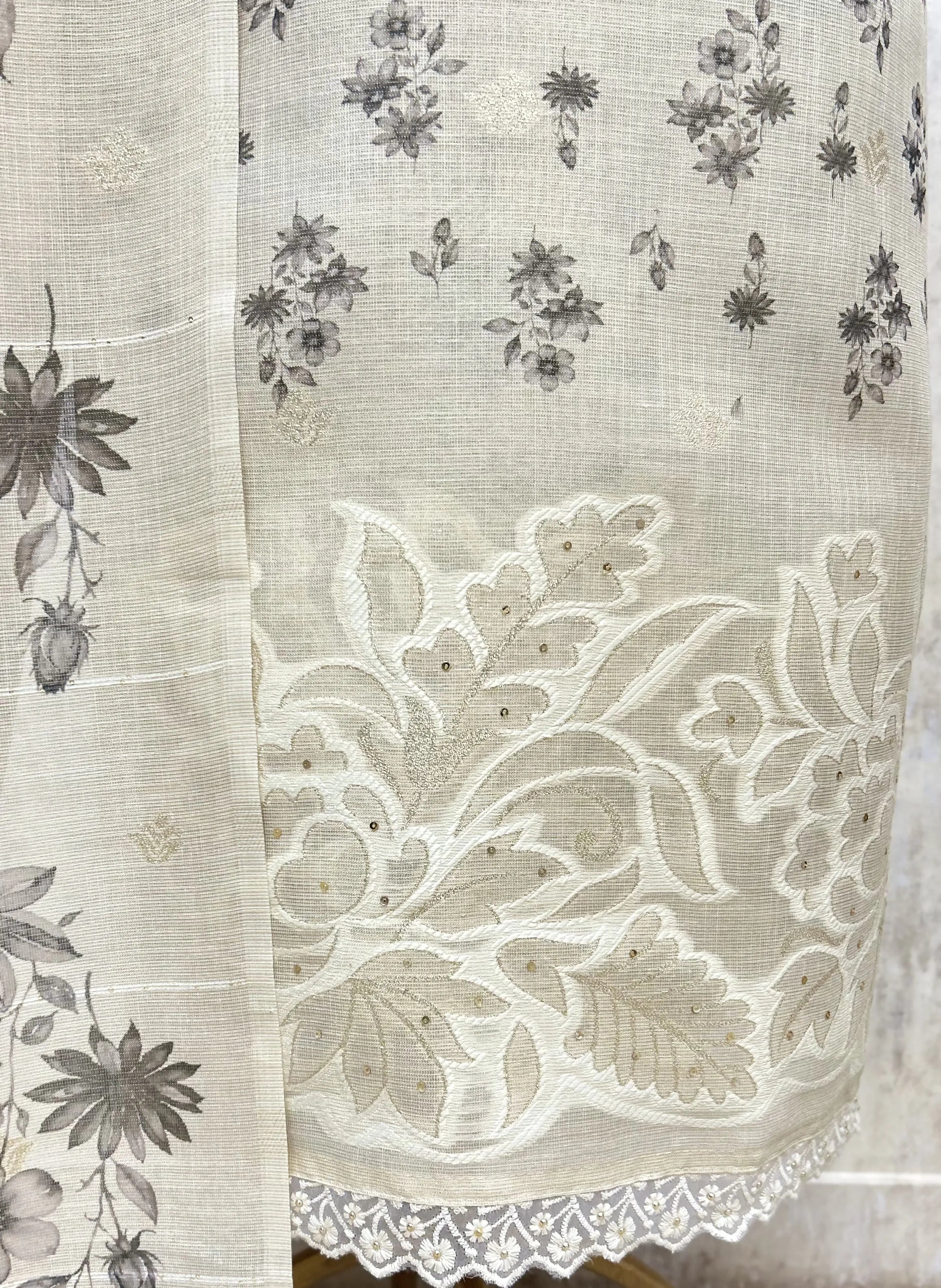 Elegant Ivory Floral Tissue linen Unstitched suit