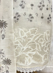 Elegant Ivory Floral Tissue linen Unstitched suit