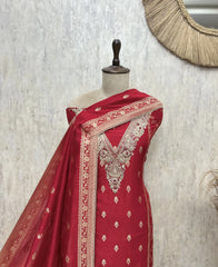 Zari-Mohar Dola silk Unstitched Suits