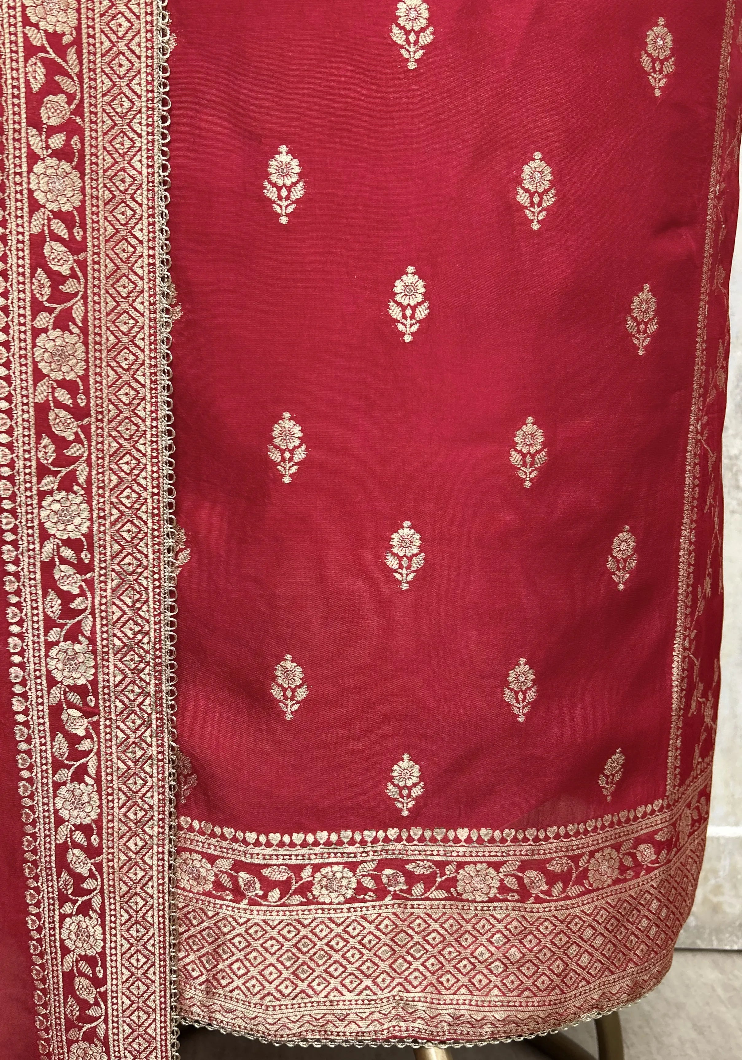 Zari-Mohar Dola silk Unstitched Suits