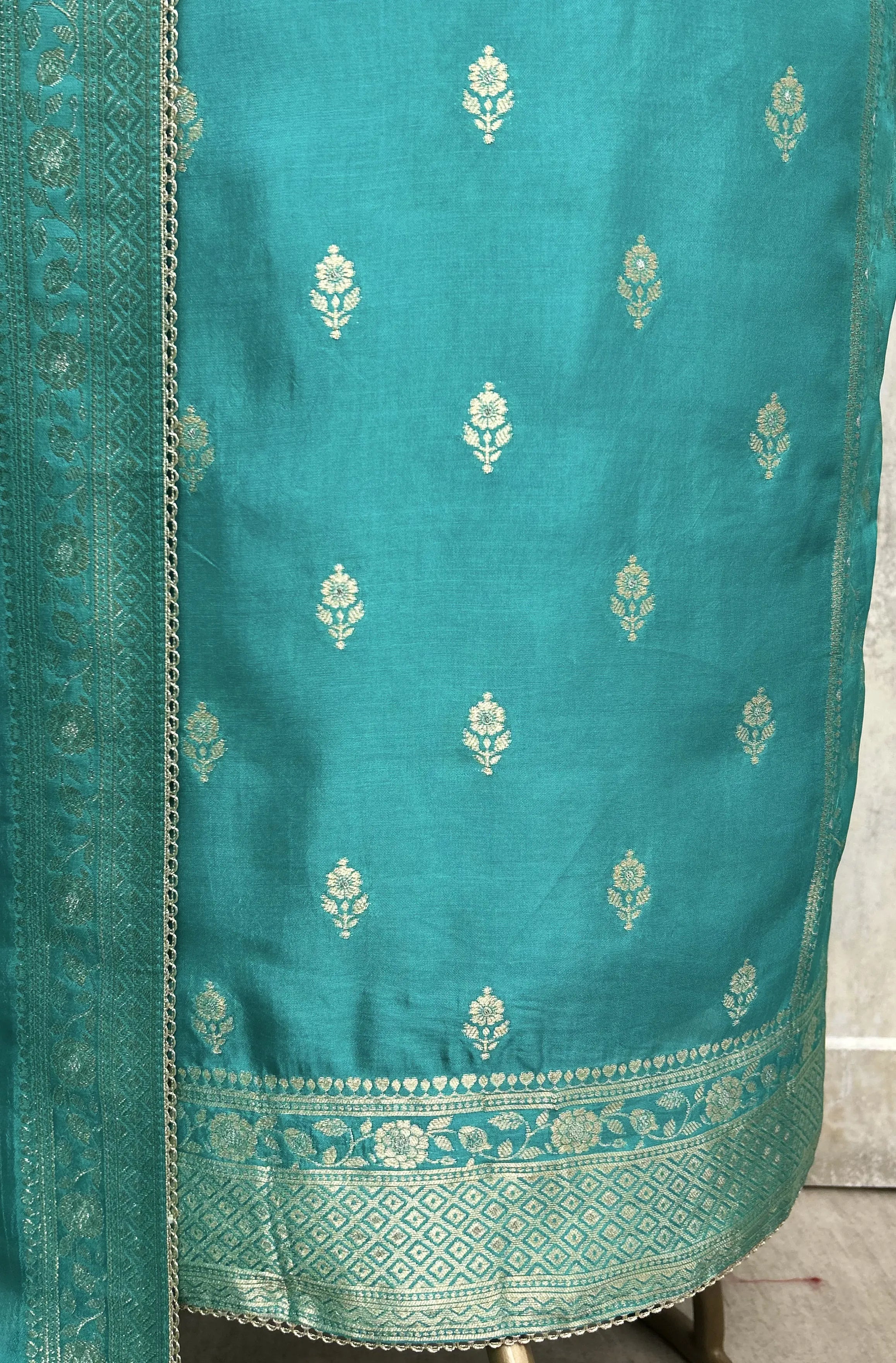 Zari-Mohar Dola silk Unstitched Suits