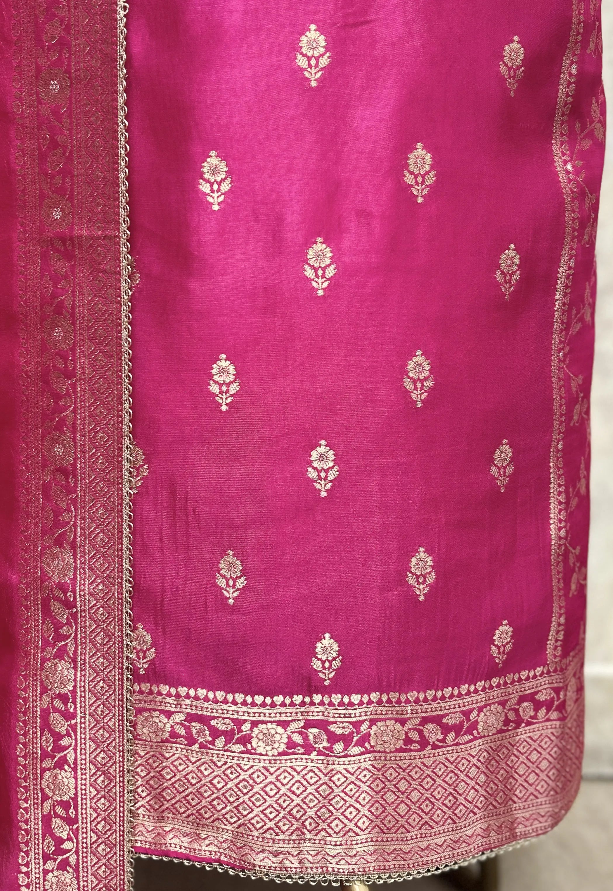 Zari-Mohar Dola silk Unstitched Suits