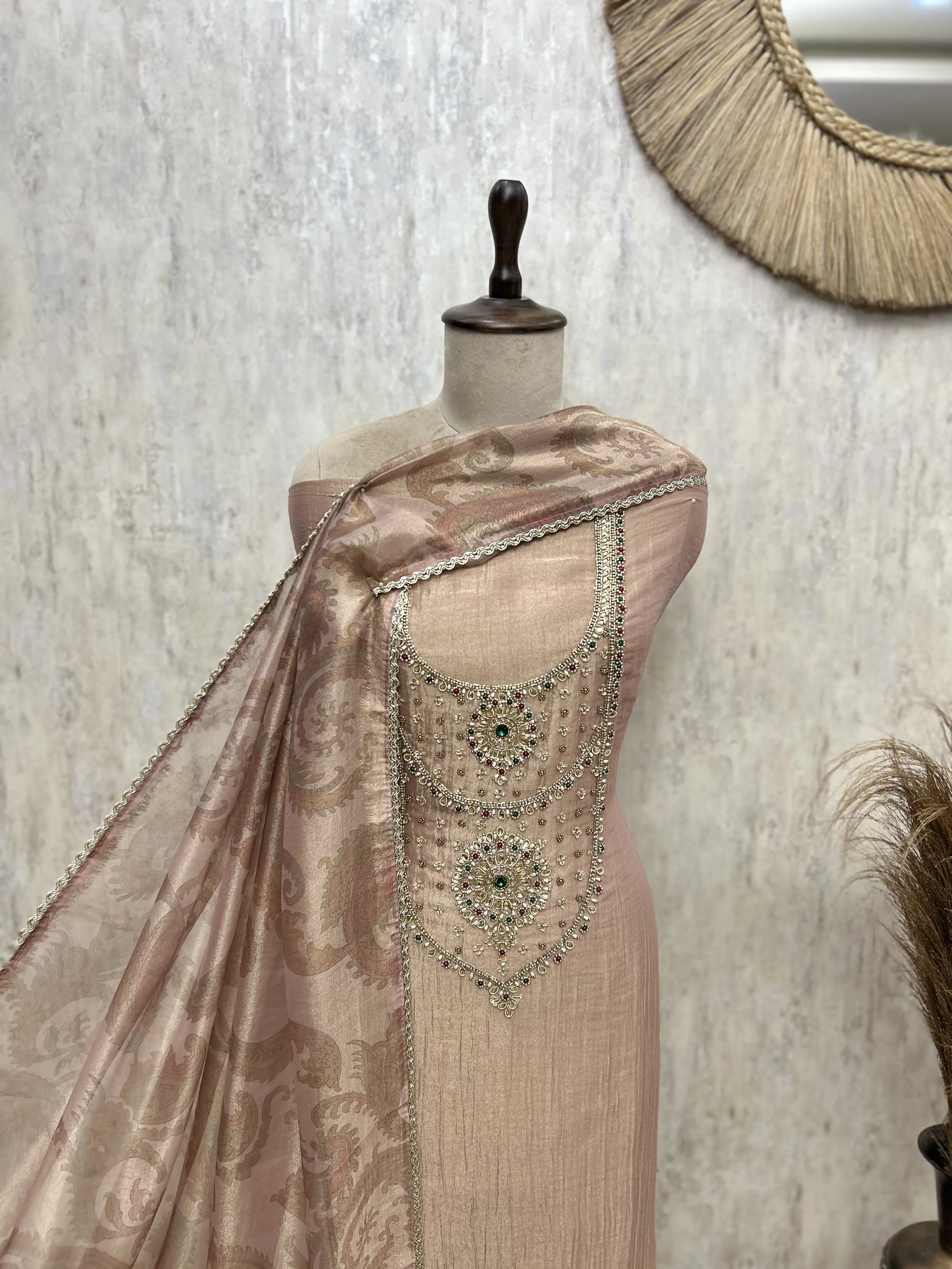 Opulent Paisley Crush Tissue Ensemble Unstitched Suits