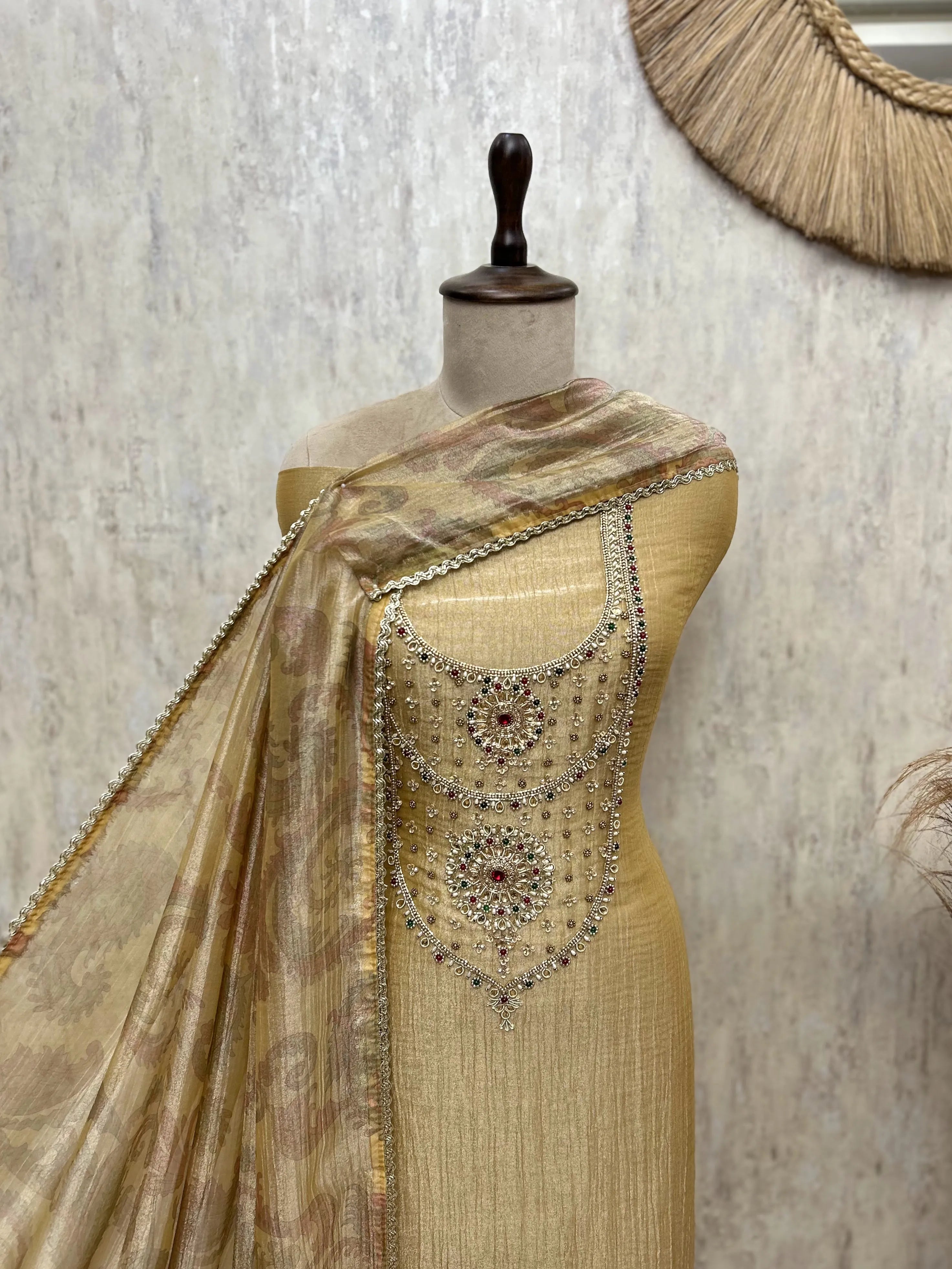 Opulent Paisley Crush Tissue Ensemble Unstitched Suits