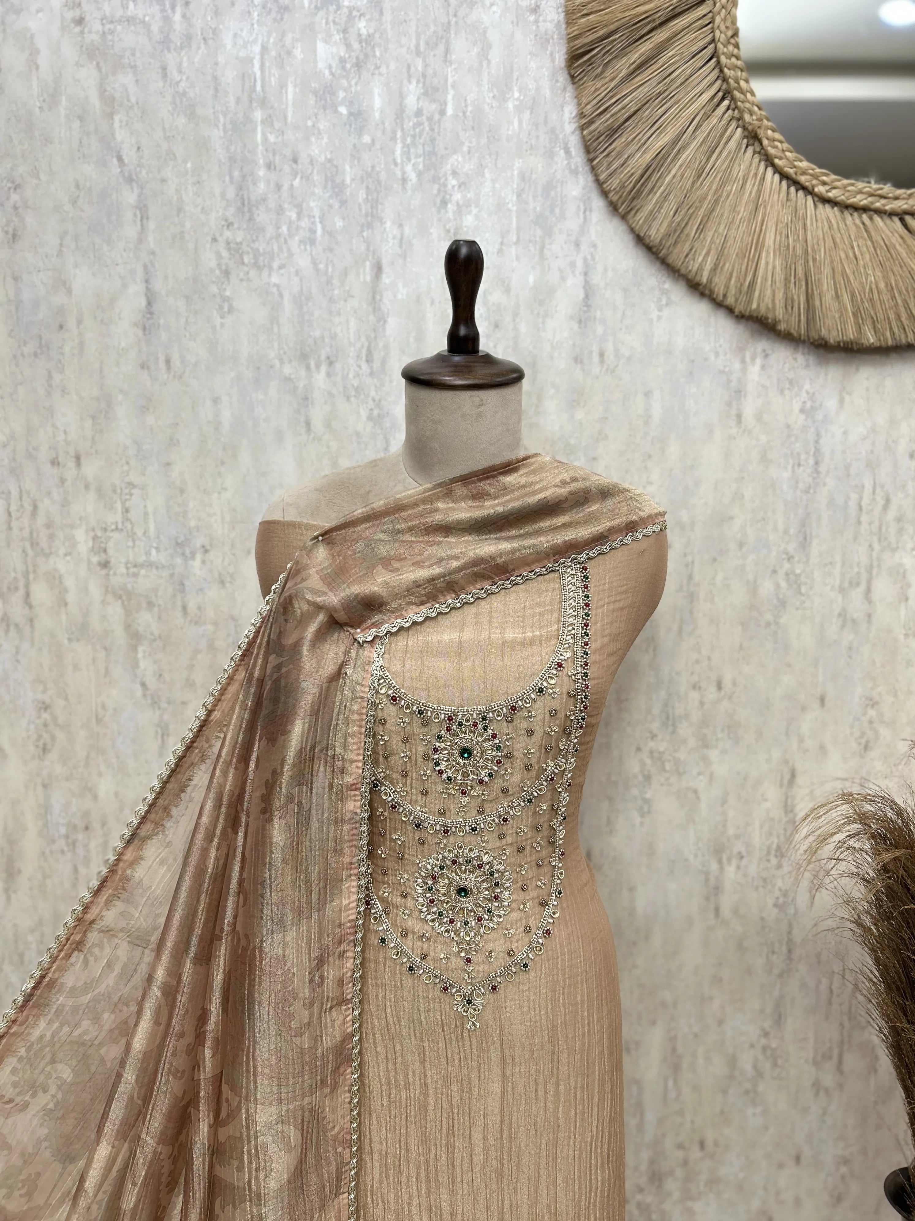 Opulent Paisley Crush Tissue Ensemble Unstitched Suits