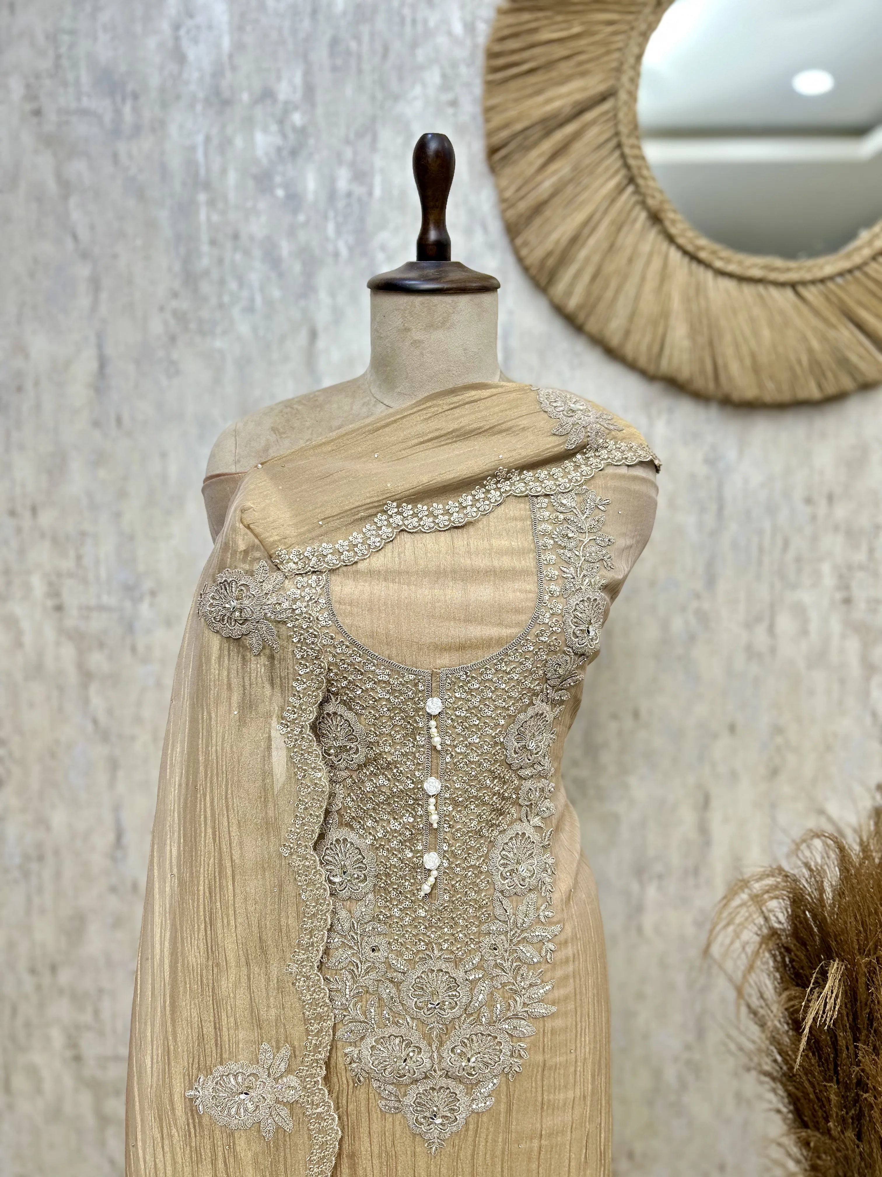 Elegant Ethnic Unstitched Crush tissue Suit