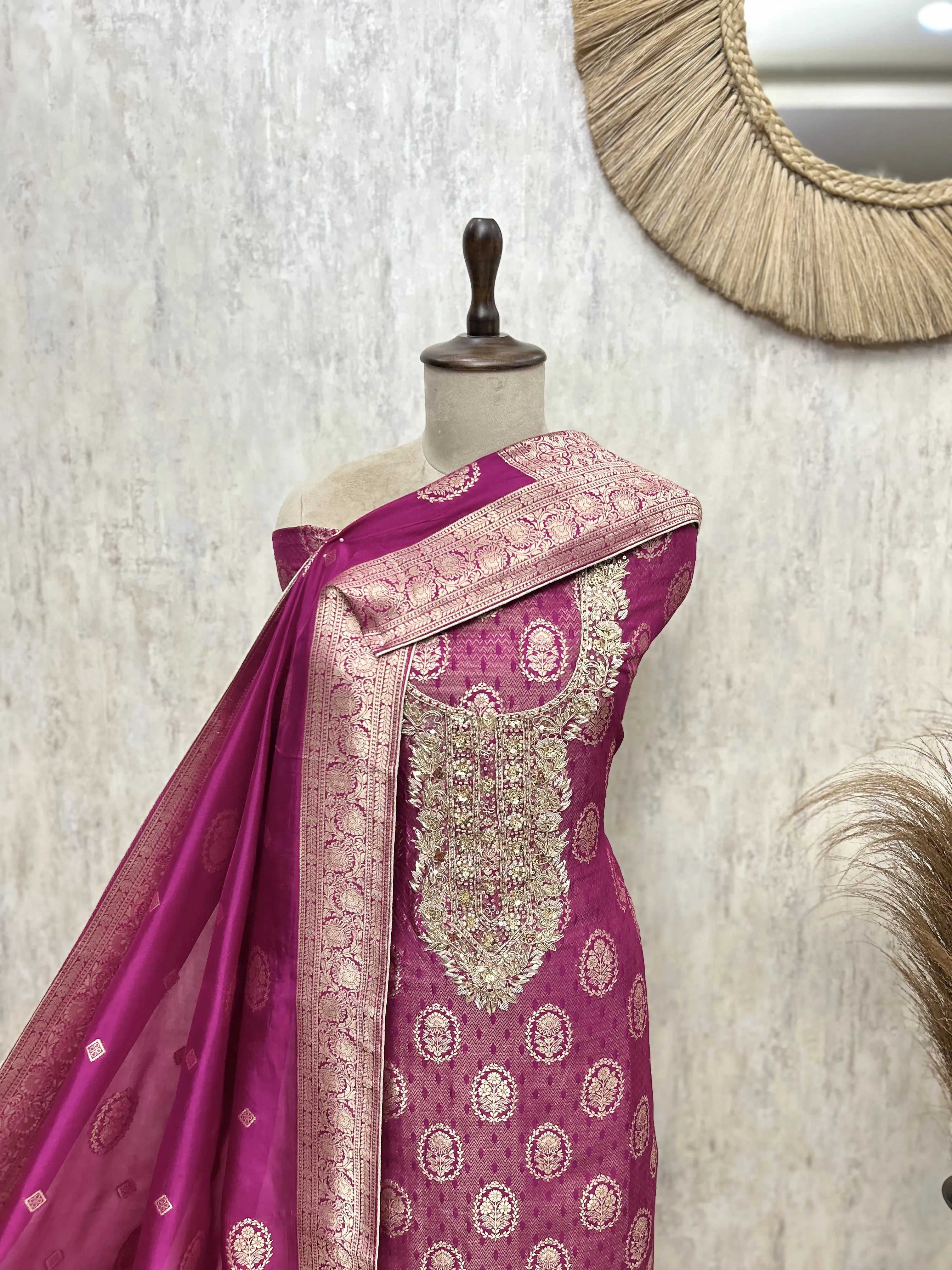 Lustrous Heritage Brocade Silk Unstitched Suits