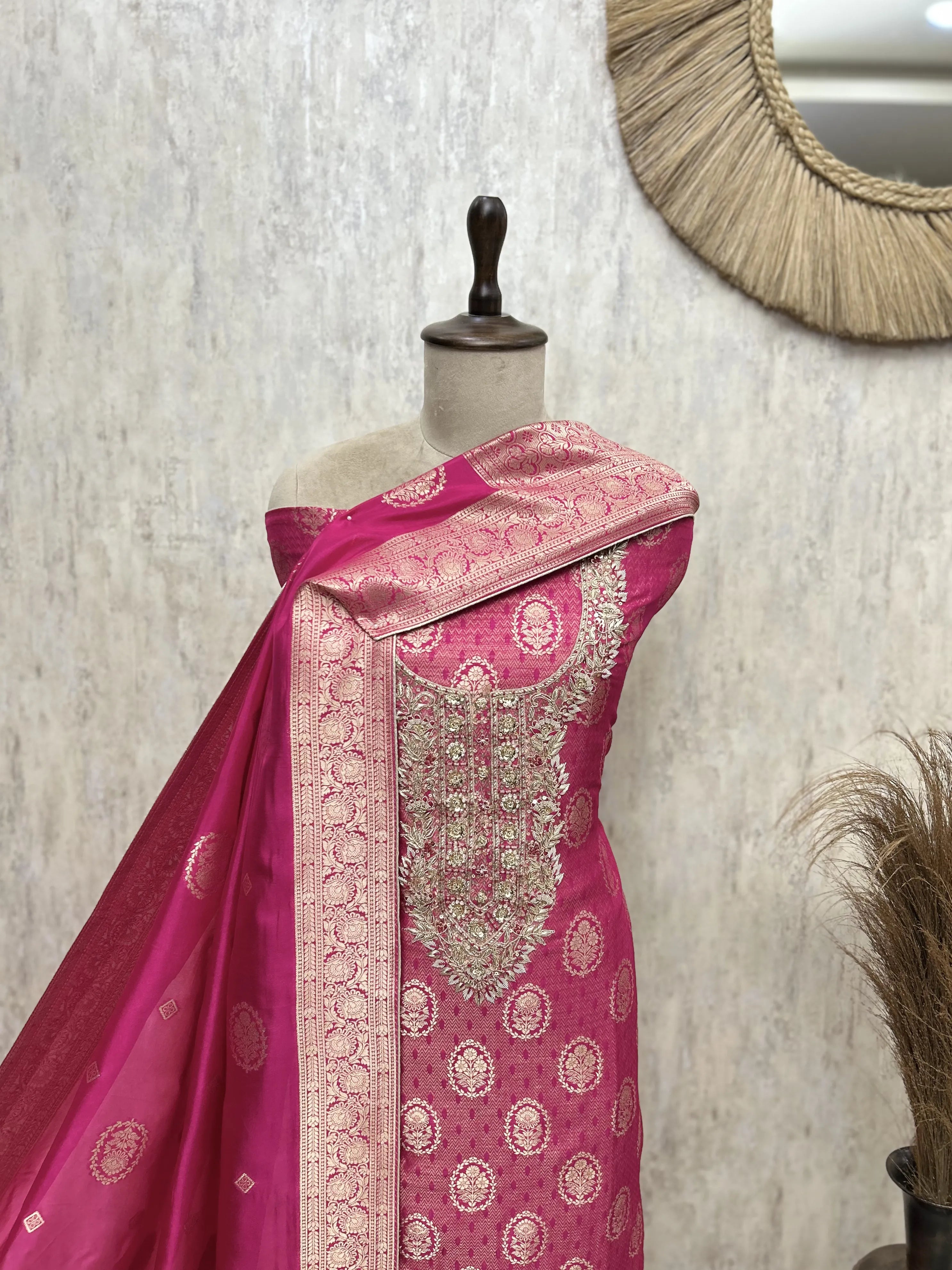Lustrous Heritage Brocade Silk Unstitched Suits