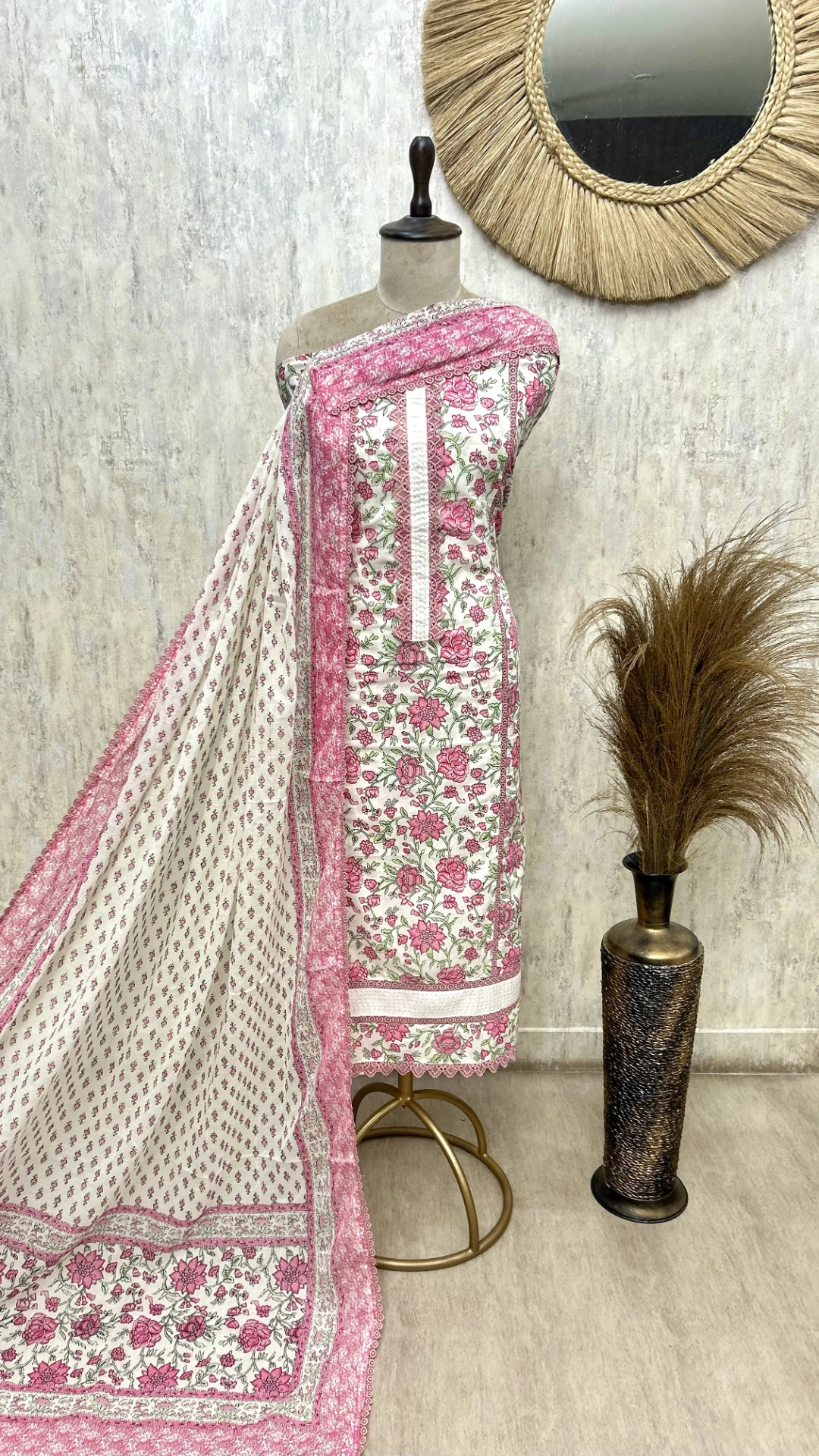 Blush Floral Cotton Unstitched Suit