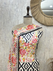 Floral Ikat Fusion Muslin Unstitched suit