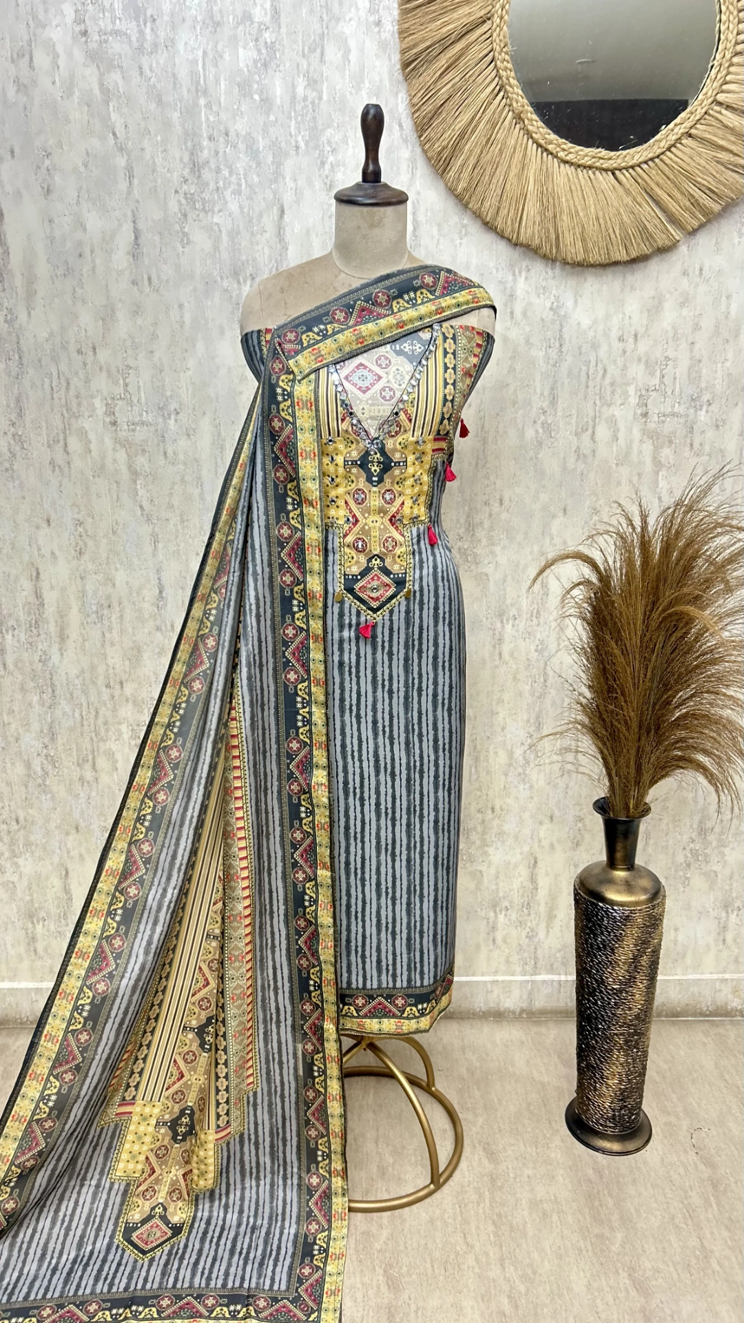 Floral Ikat Fusion Muslin Unstitched suit
