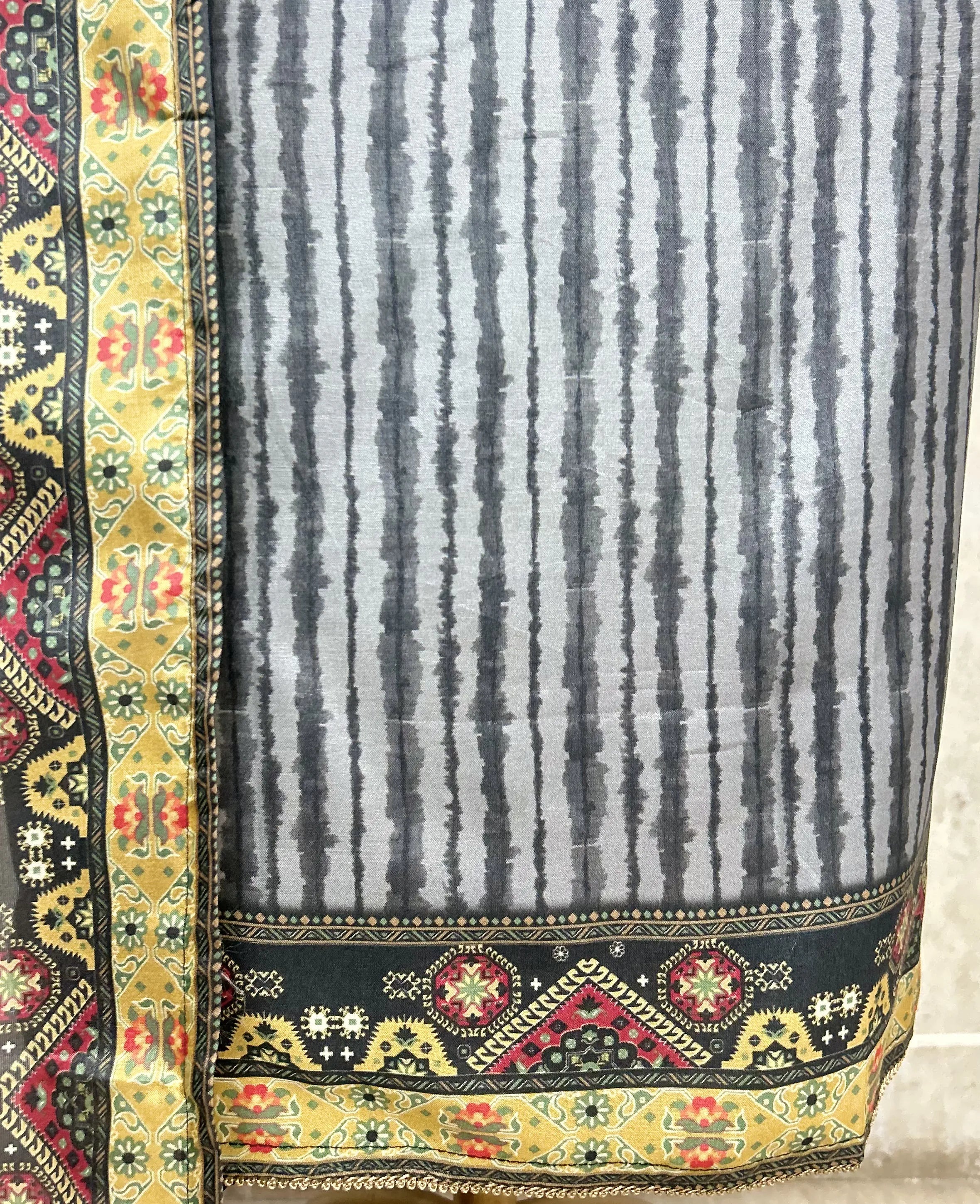 Floral Ikat Fusion Muslin Unstitched suit
