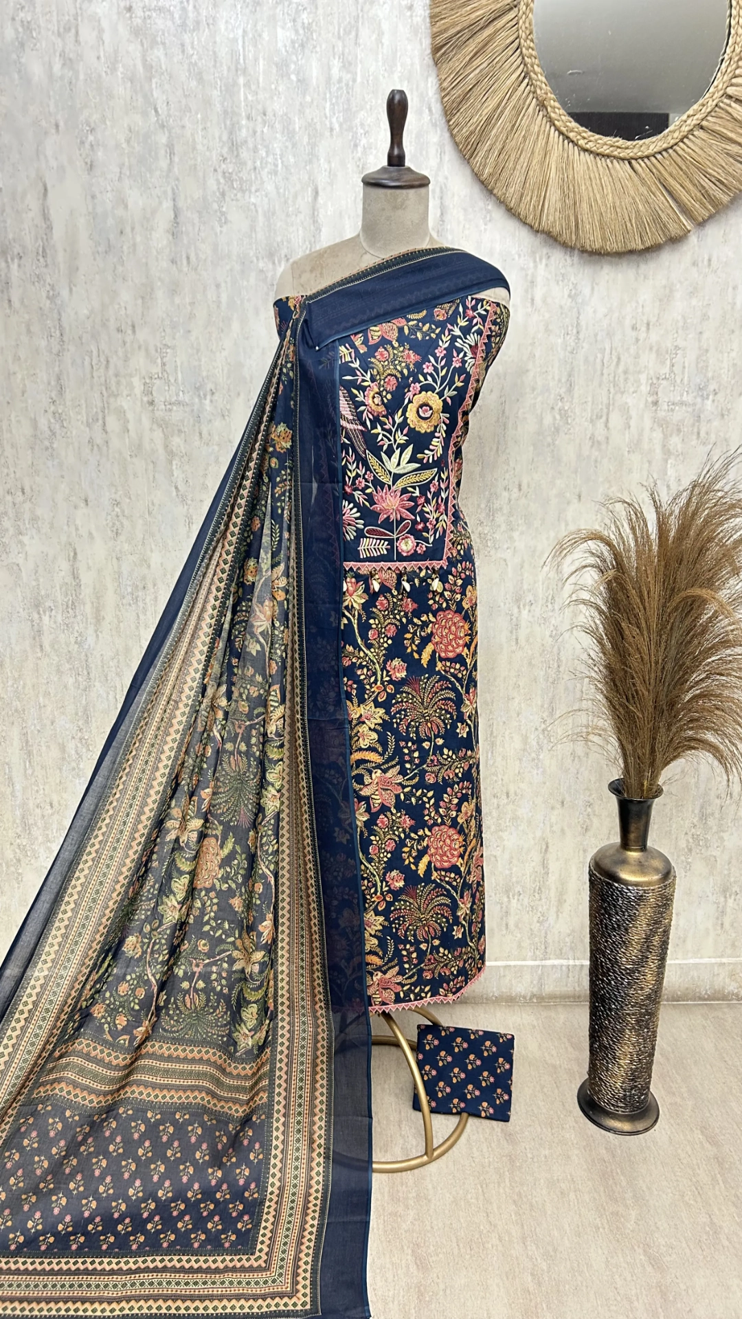 Olive Floral Elegance Cotton Unstitched suit