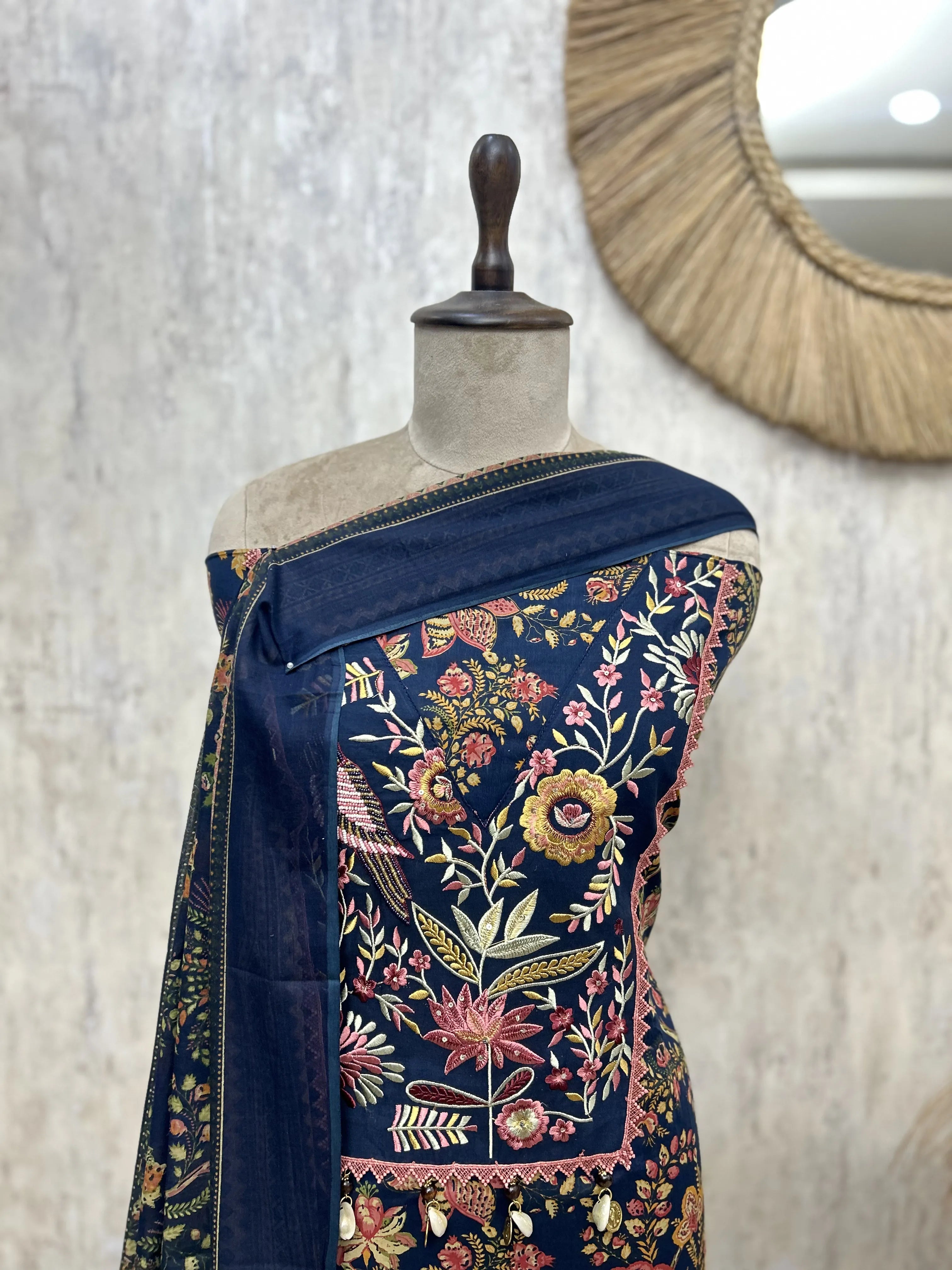 Olive Floral Elegance Cotton Unstitched suit