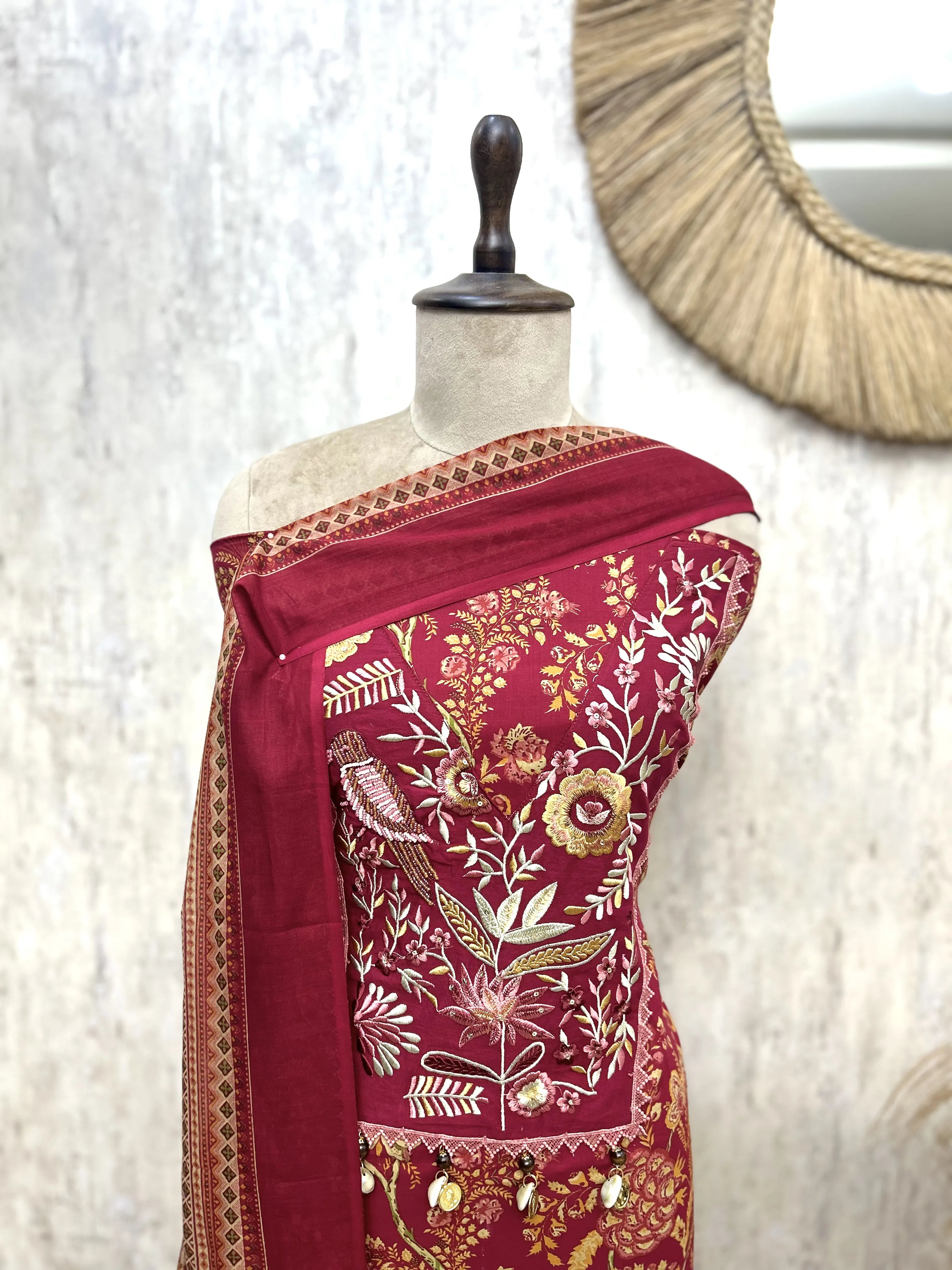 Olive Floral Elegance Cotton Unstitched suit