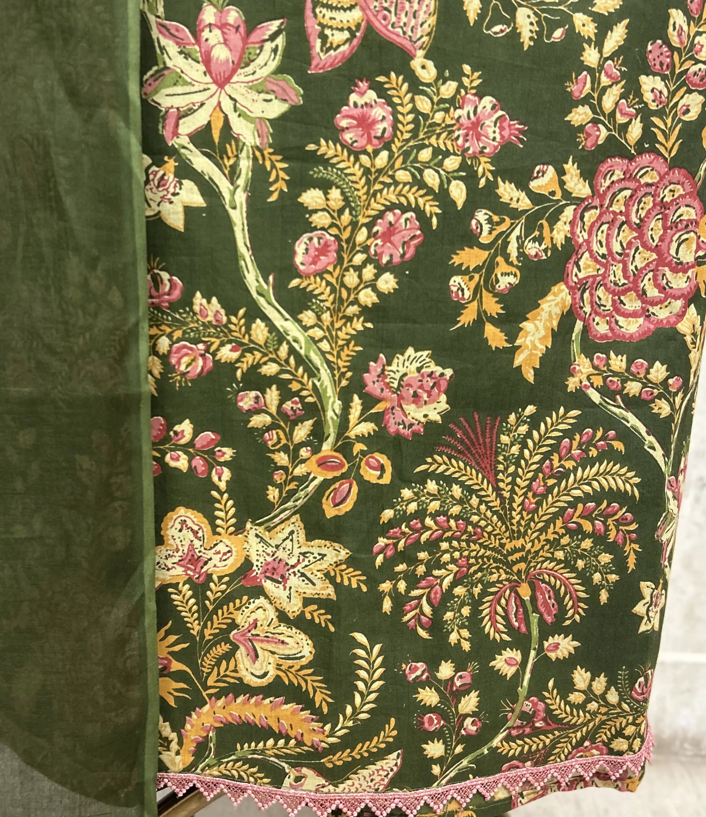 Olive Floral Elegance Cotton Unstitched suit