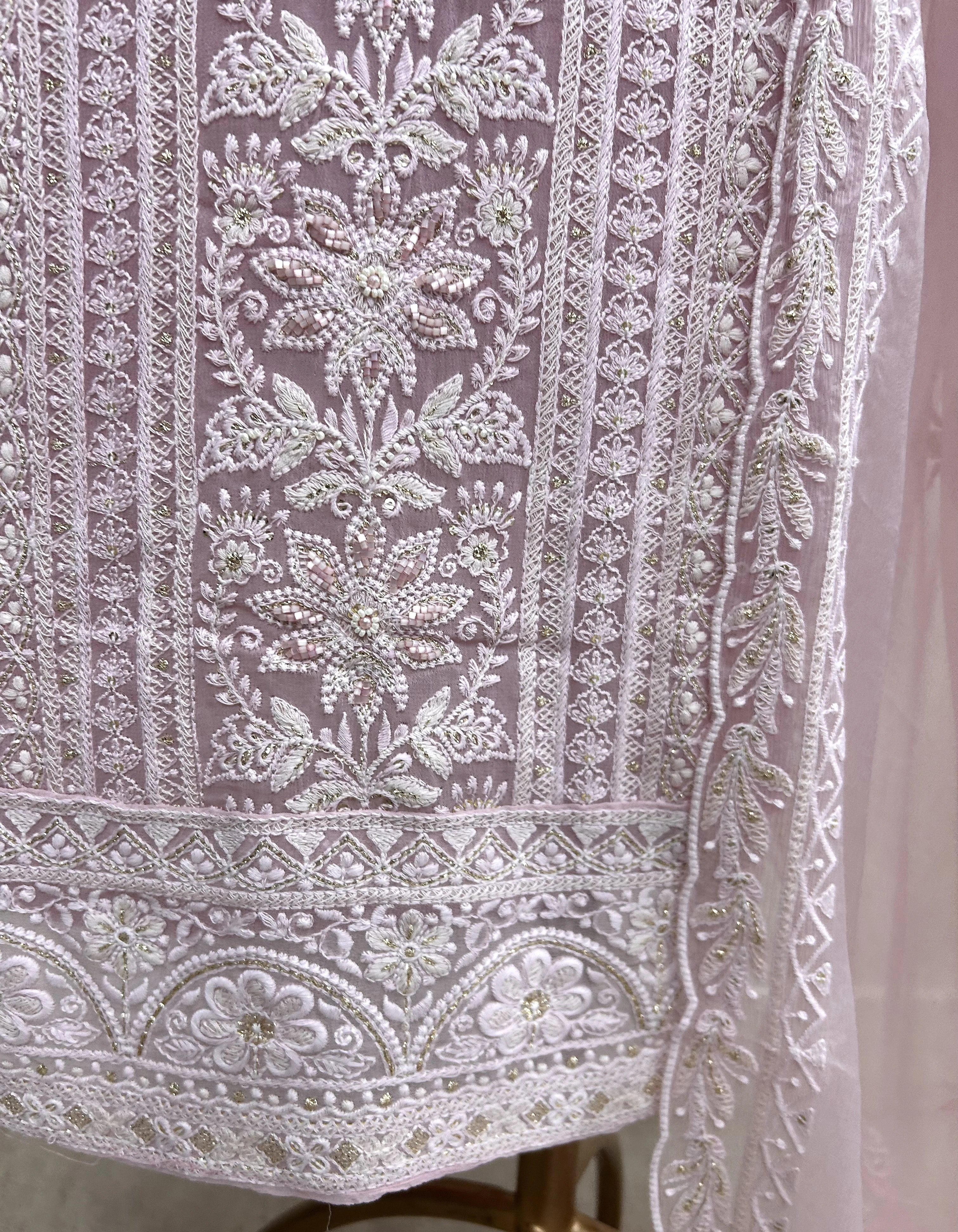 Georgette Unstitched Suit Set With Pearl Work