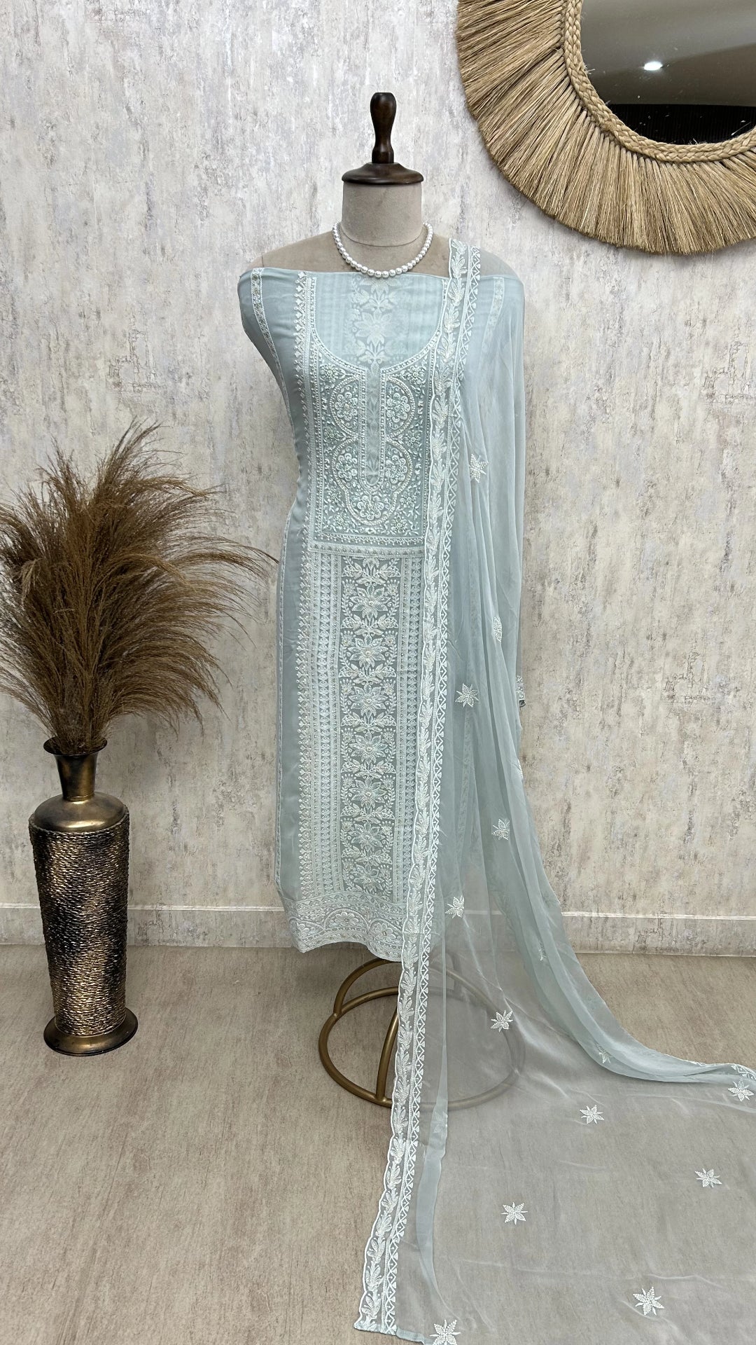 Georgette Unstitched Suit Set With Pearl Work