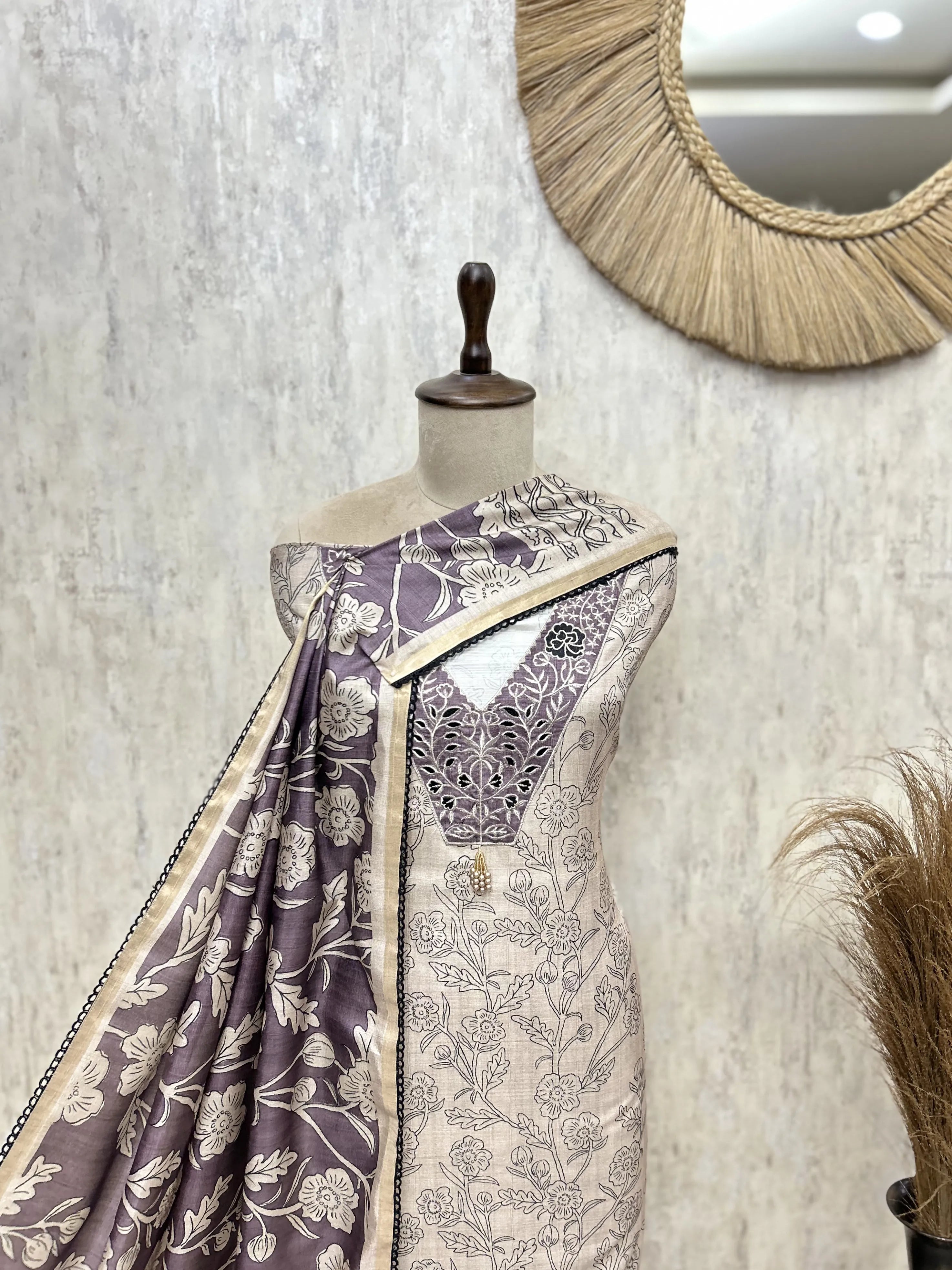Botanical Poetry Tussar Unstitched Suits