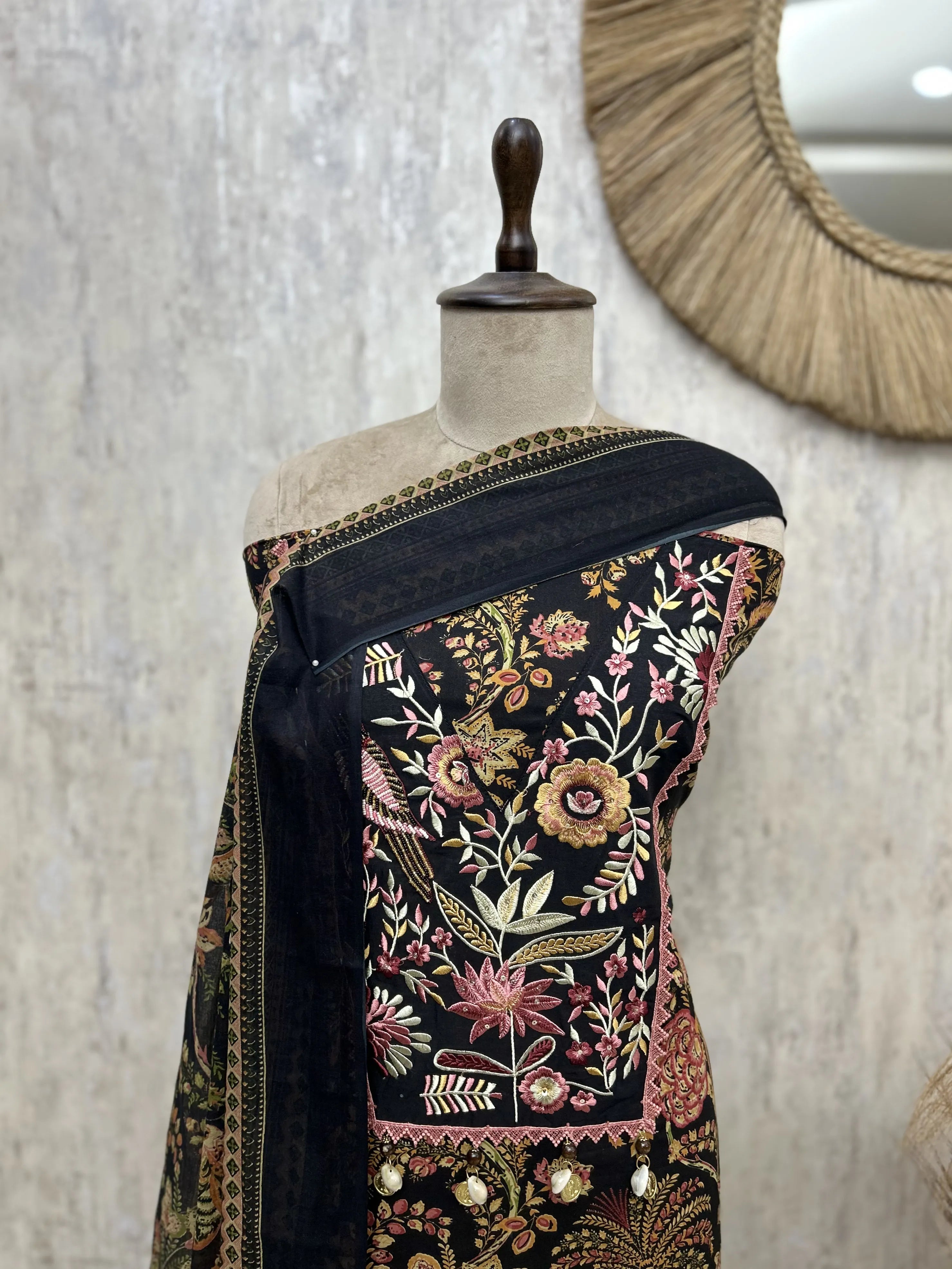 Olive Floral Elegance Cotton Unstitched suit
