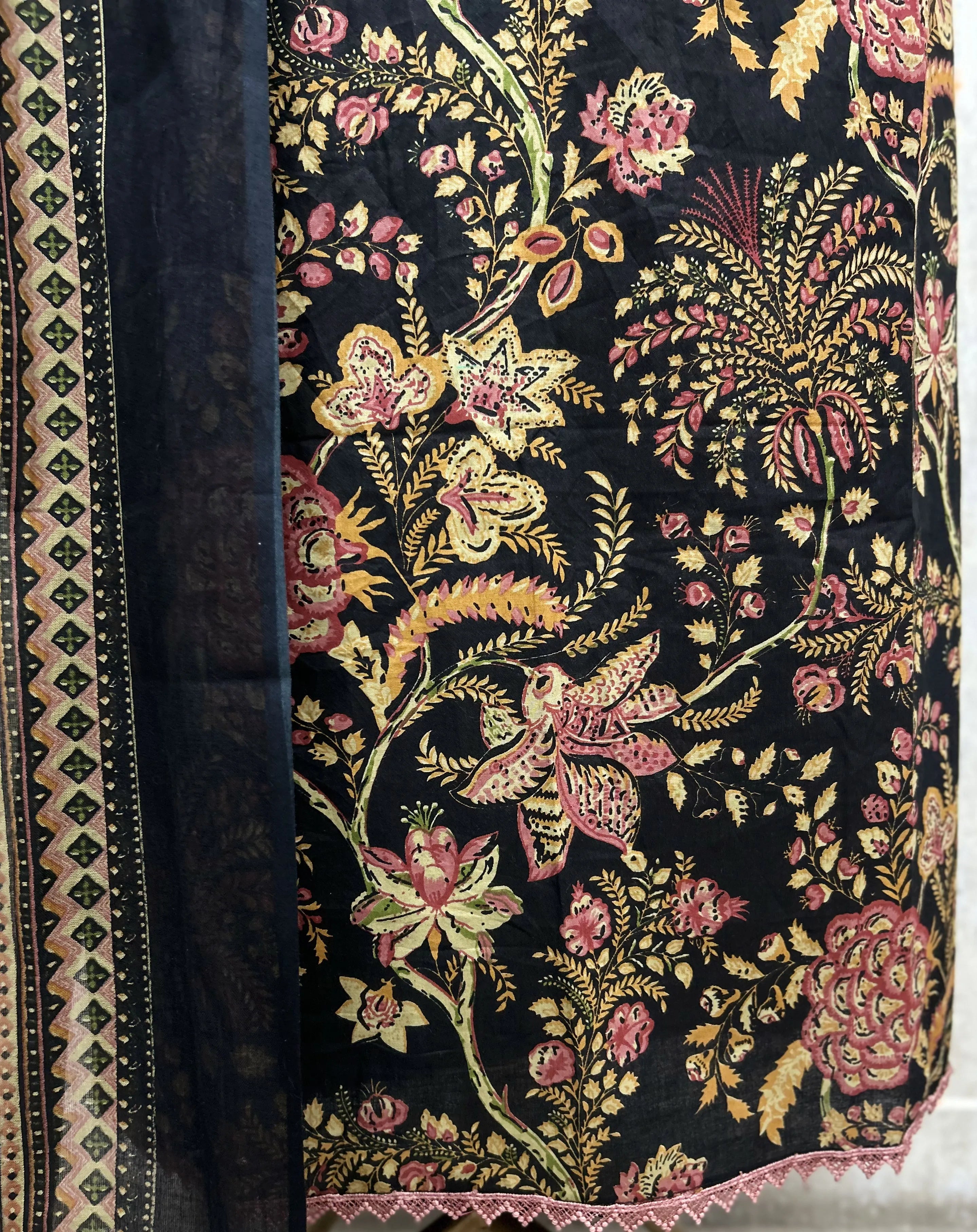 Olive Floral Elegance Cotton Unstitched suit