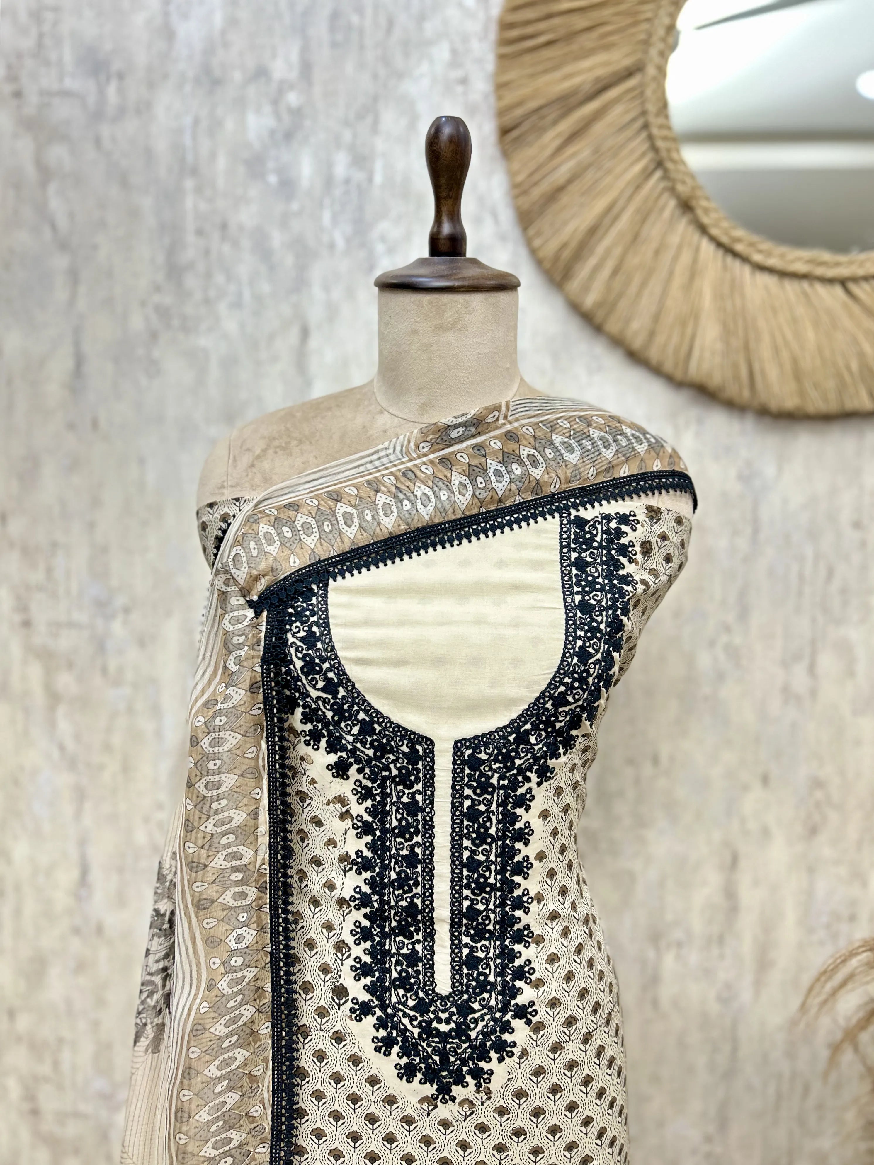 Elegant Ivory Embroidered Unstitched suit