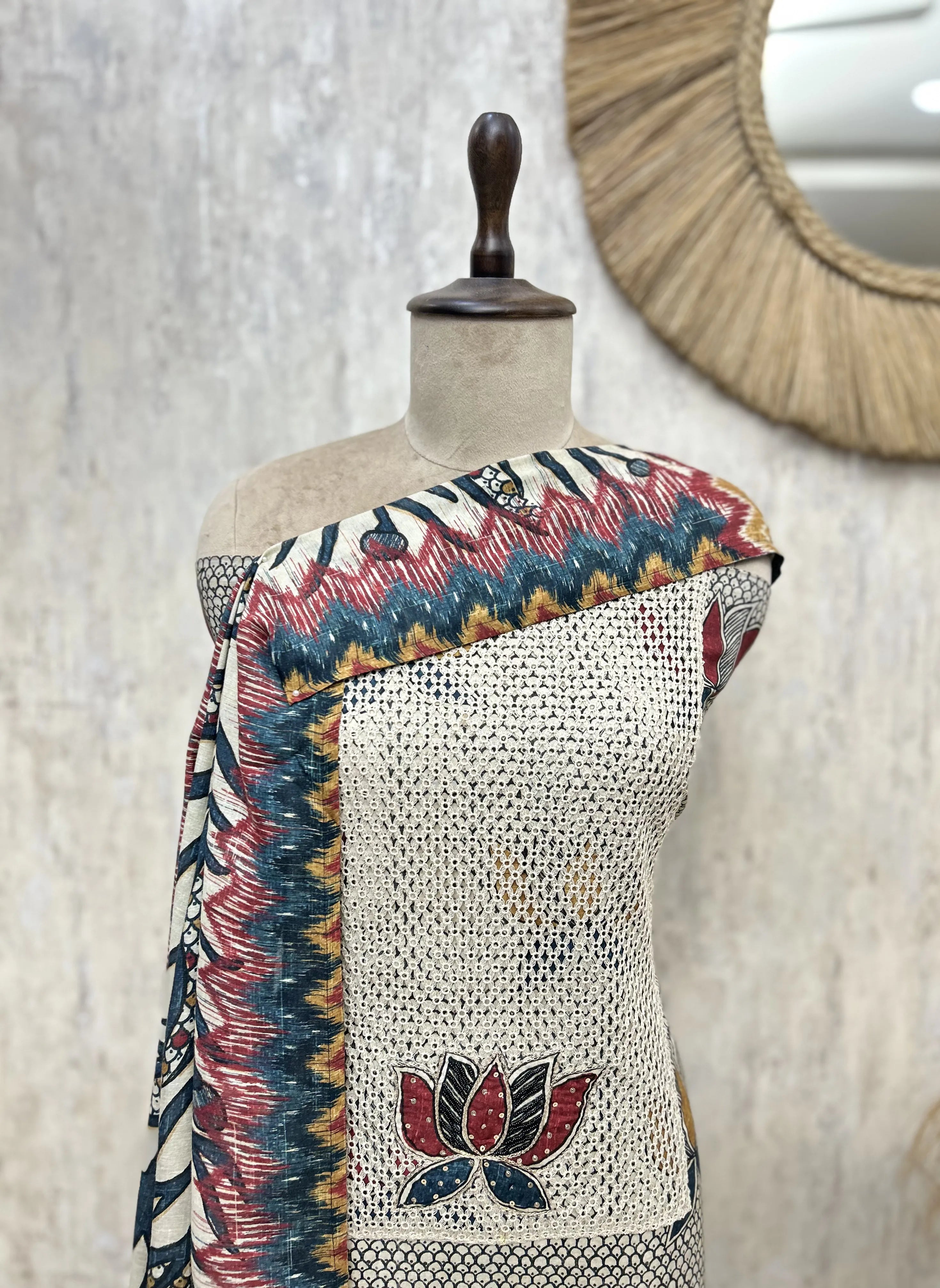 Rustic Ikat Floral Muslin Unstitched Suit