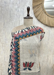Rustic Ikat Floral Muslin Unstitched Suit