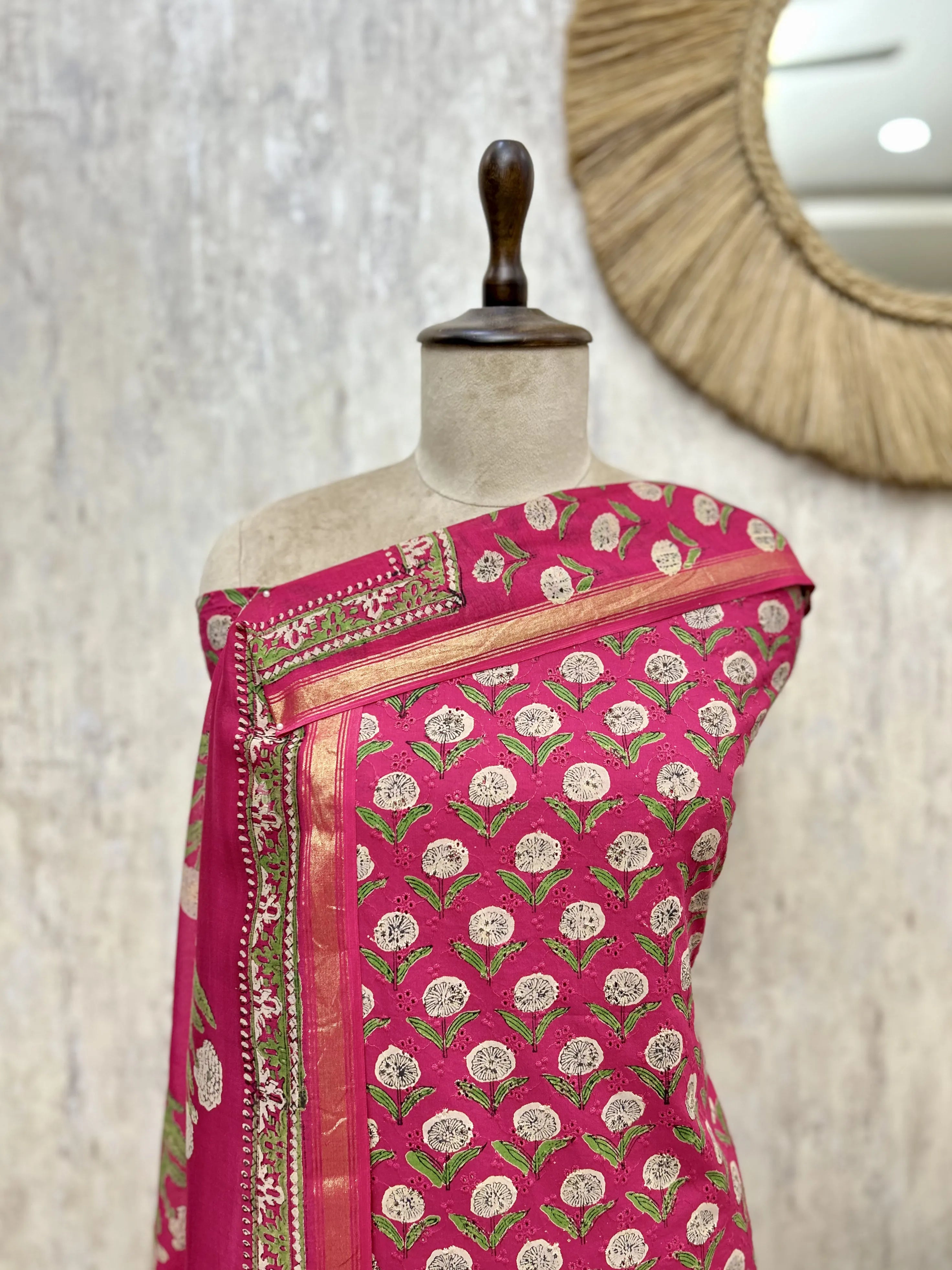 Golden Floral Elegance Cotton Unstitched suit